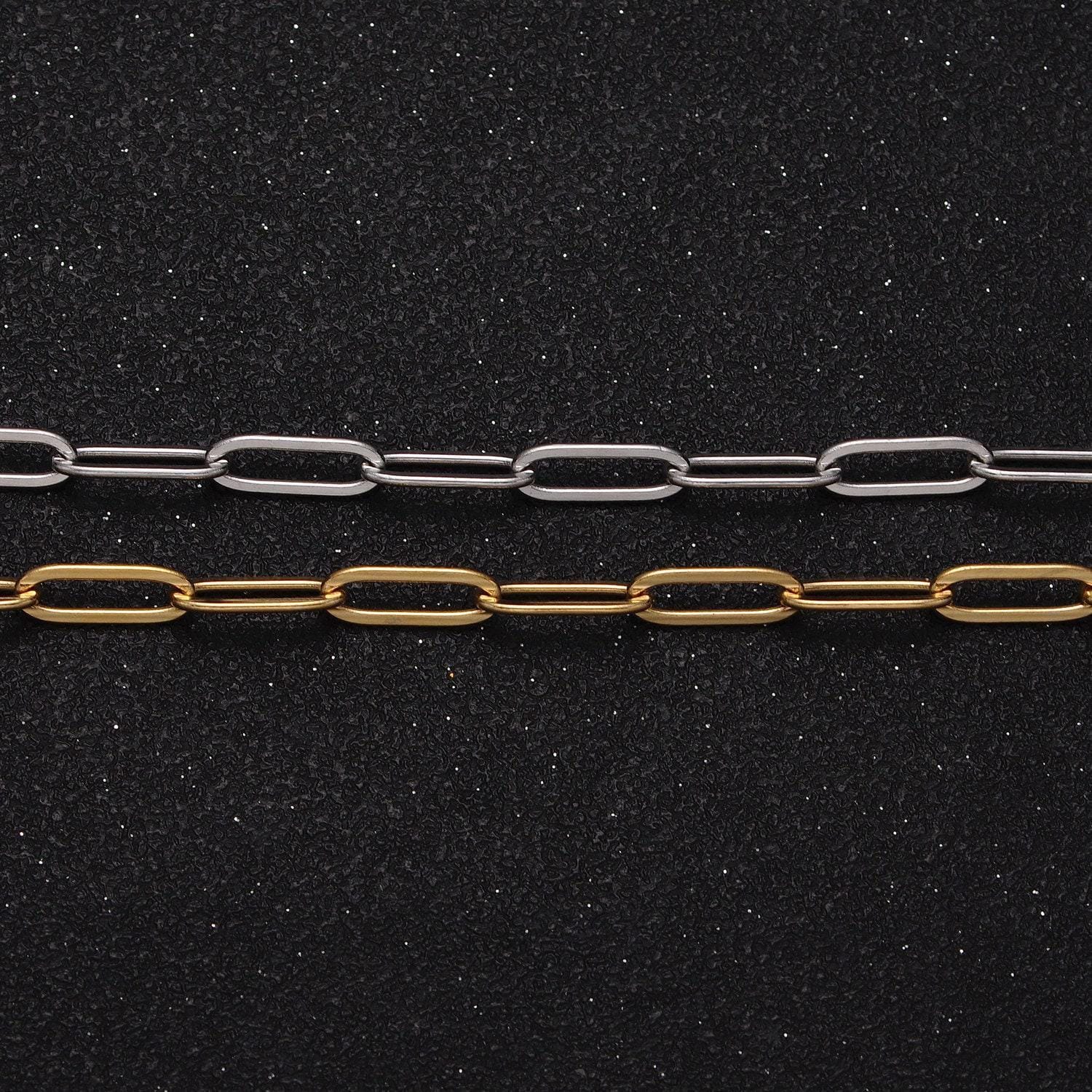 Dainty gold paperclip link chain necklace elongated chain necklace stainless steel chain 17.7 , 20 inch long tarnish resistant chain wa1619