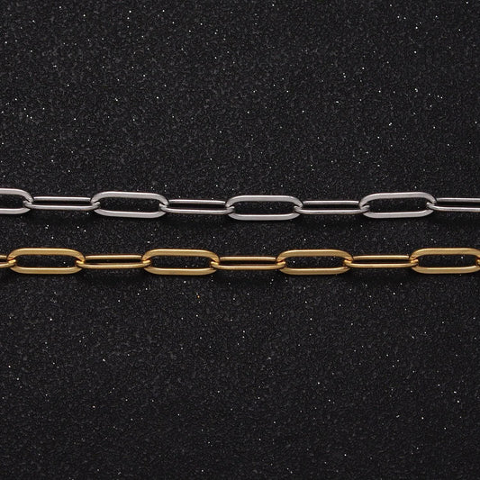 Dainty gold paperclip link chain necklace elongated chain necklace stainless steel chain 17.7 , 20 inch long tarnish resistant chain wa1619