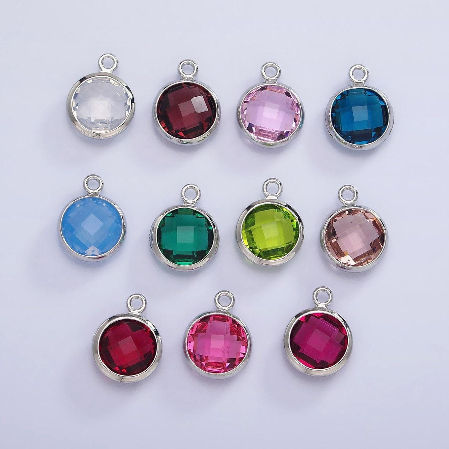 Silver 9mm multifaceted birthstone cz round add-on charm for bracelet necklace earring component jewelry making | n1197 - n1207