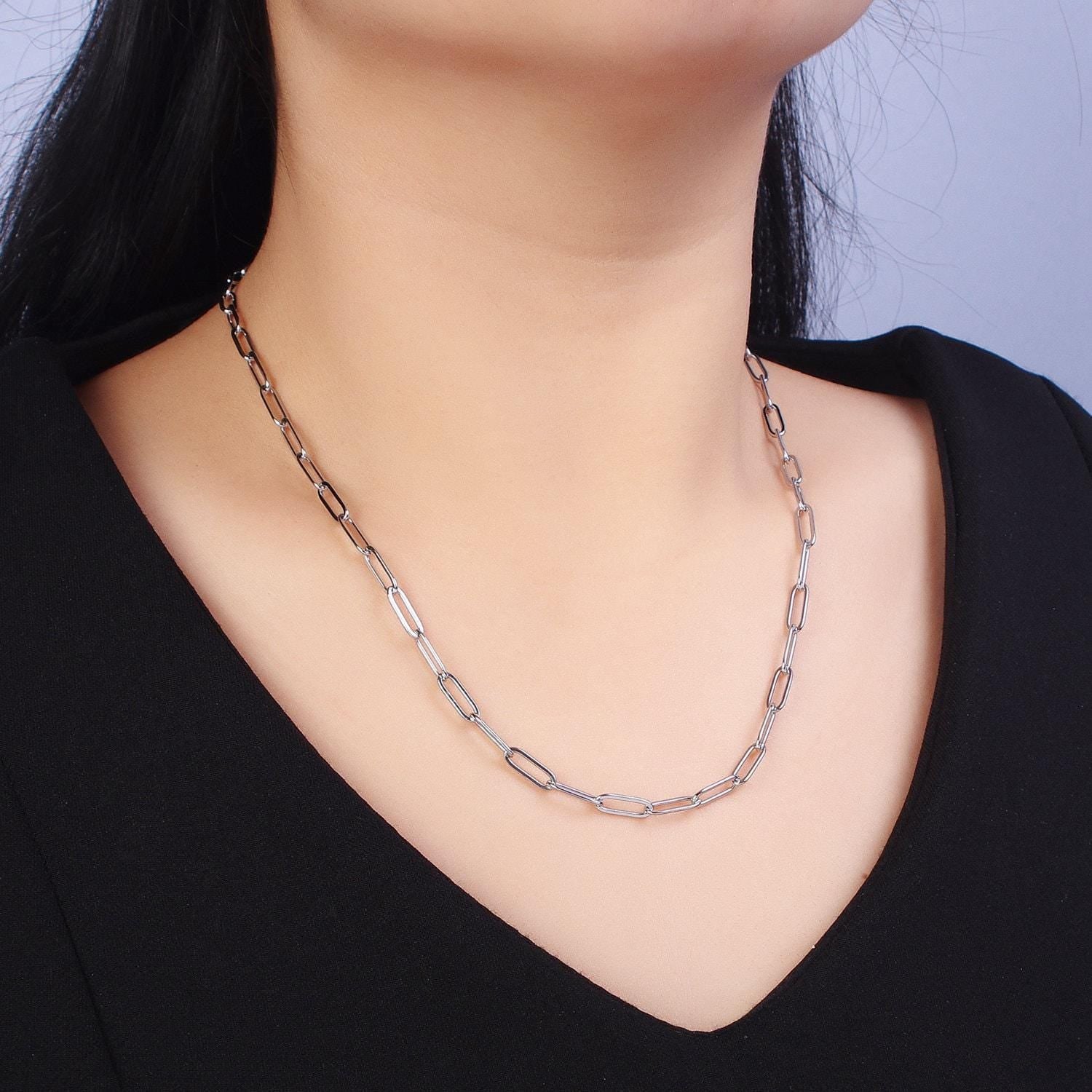 Dainty gold paperclip link chain necklace elongated chain necklace stainless steel chain 17.7 , 20 inch long tarnish resistant chain wa1619