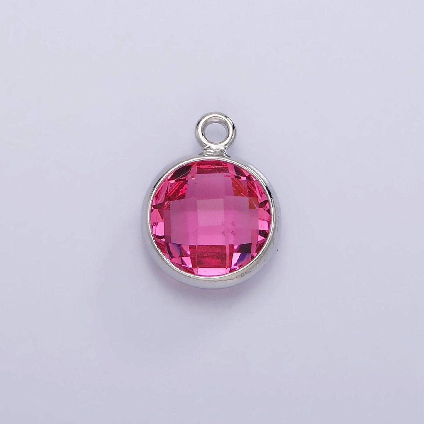 Silver 9mm multifaceted birthstone cz round add-on charm for bracelet necklace earring component jewelry making | n1197 - n1207