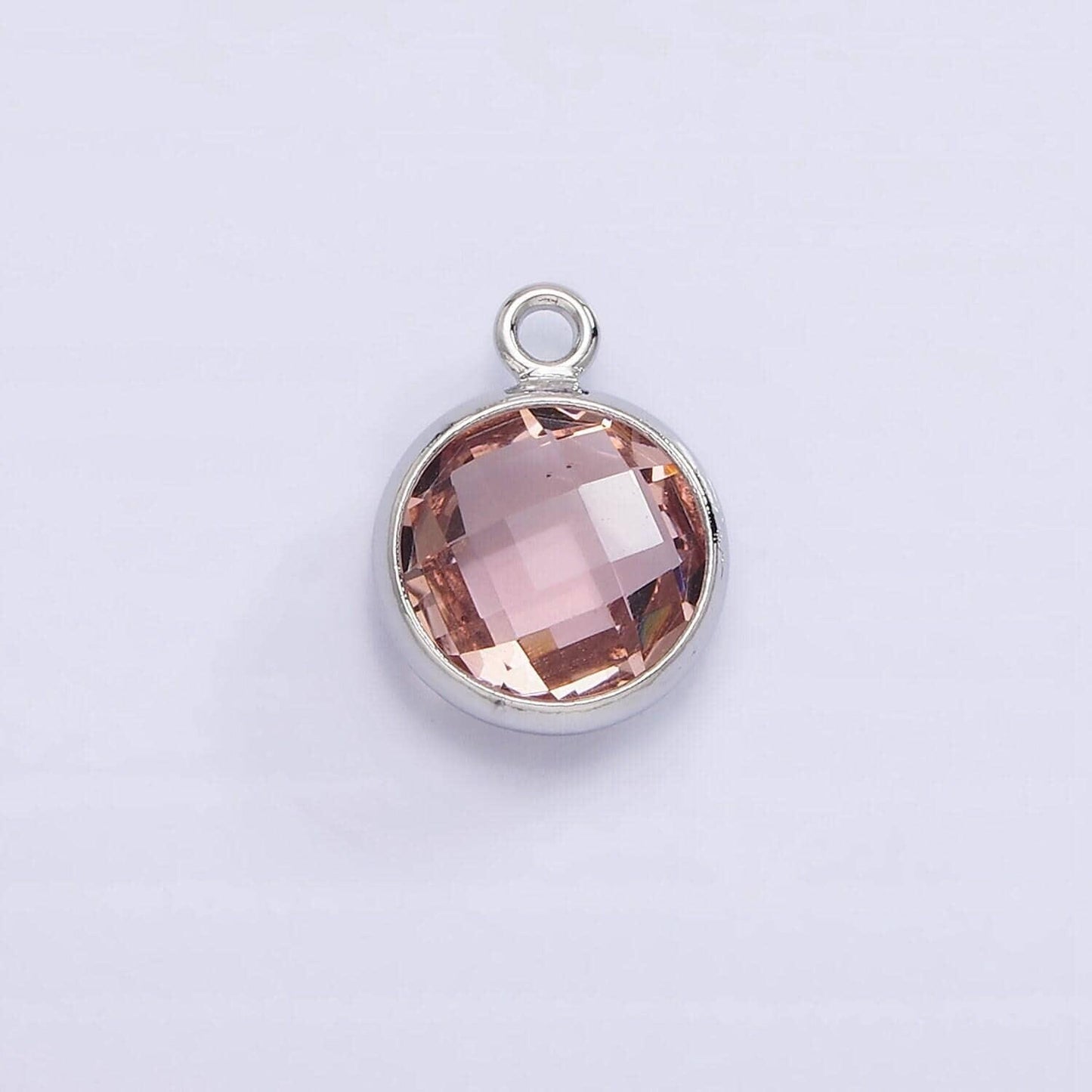 Silver 9mm multifaceted birthstone cz round add-on charm for bracelet necklace earring component jewelry making | n1197 - n1207