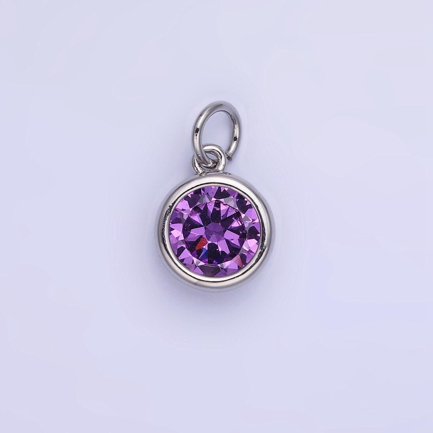 Round cz birthstone silver charms | ag788-ag795