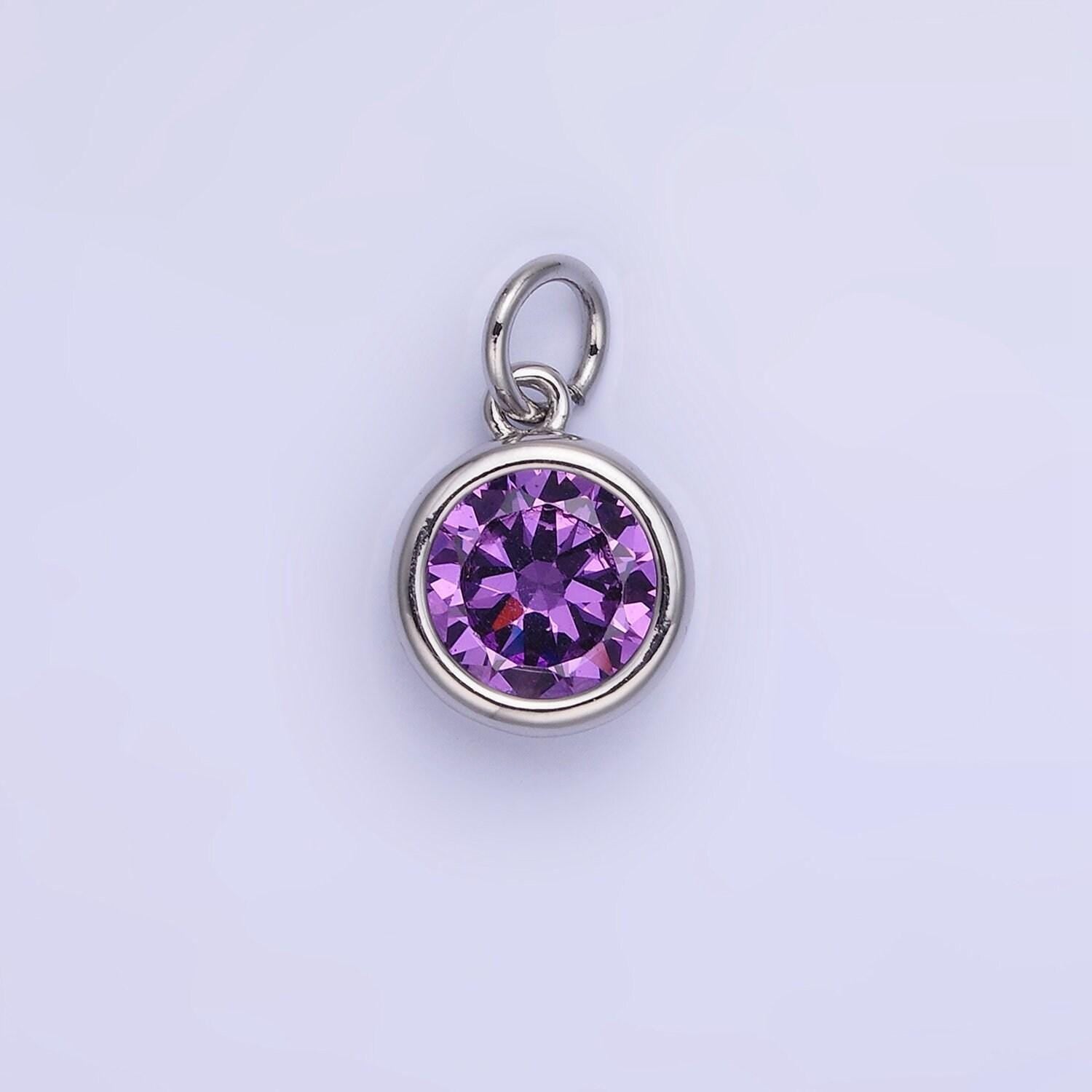 Round cz birthstone silver charms | ag788-ag795