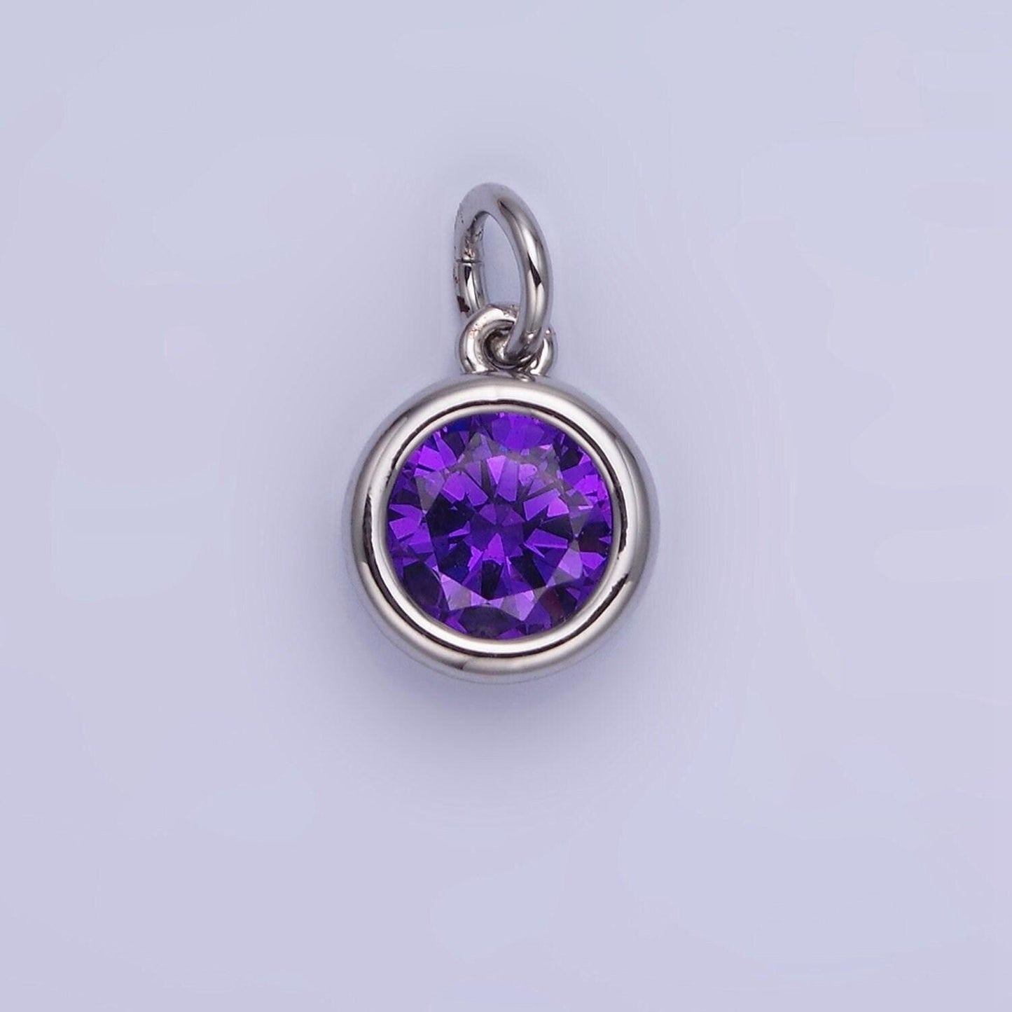 Round cz birthstone silver charms | ag788-ag795