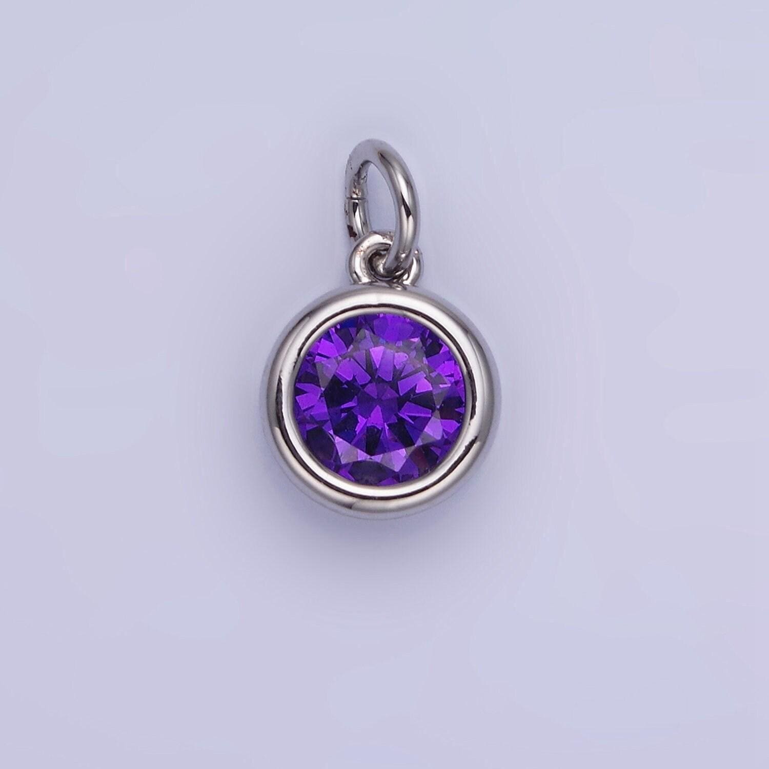 Round cz birthstone silver charms | ag788-ag795
