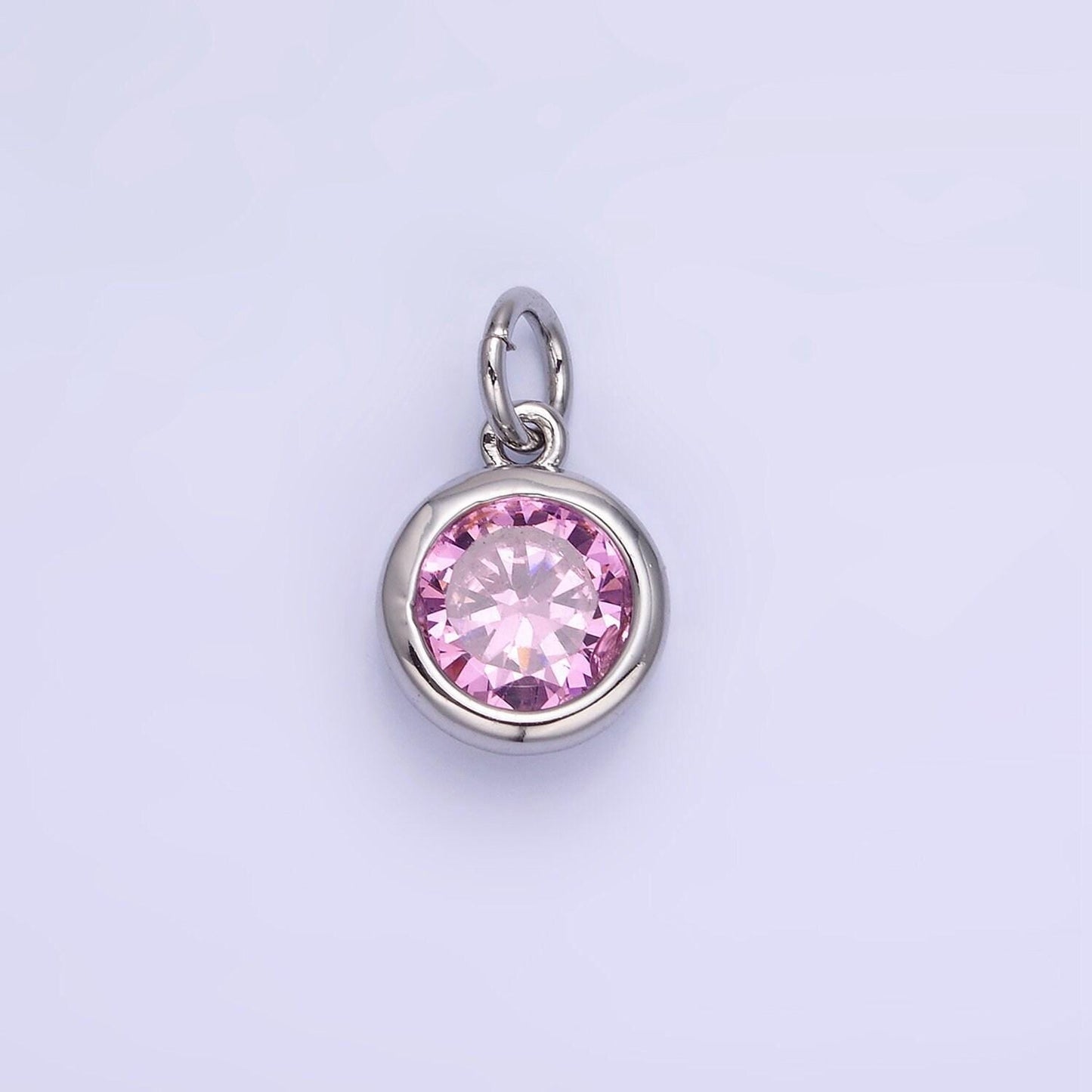 Round cz birthstone silver charms | ag788-ag795