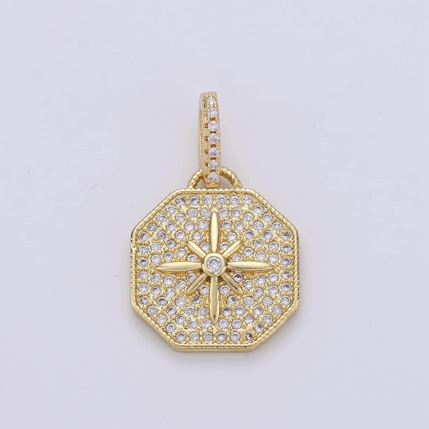 Dainty starburst charms pendants -micro pave cz north star burst charm 24k gold celestial charm, necklace bracelet supply pdgf-1660