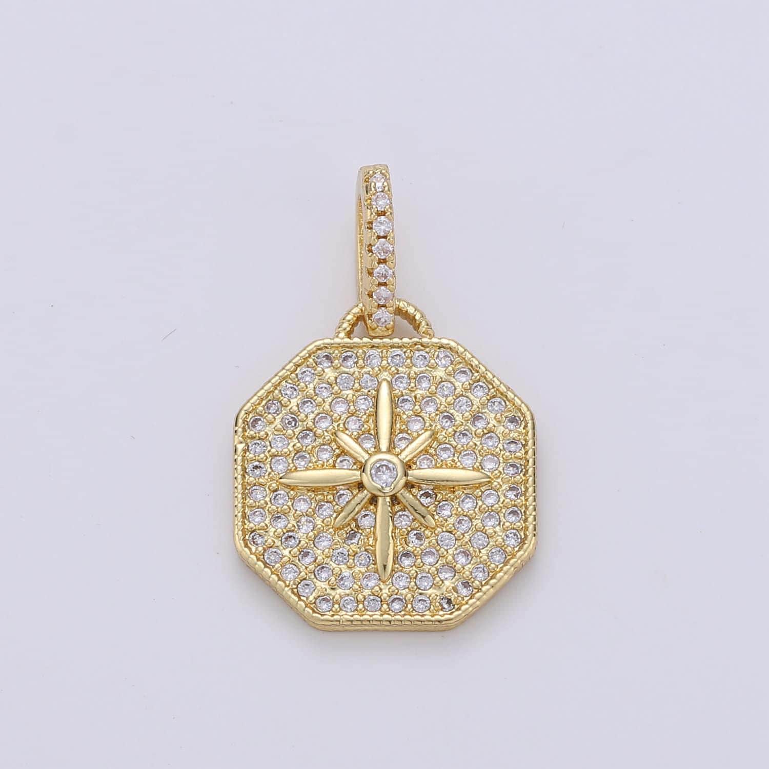 Dainty starburst charms pendants -micro pave cz north star burst charm 24k gold celestial charm, necklace bracelet supply pdgf-1660