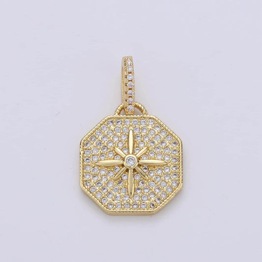 Dainty starburst charms pendants -micro pave cz north star burst charm 24k gold celestial charm, necklace bracelet supply pdgf-1660