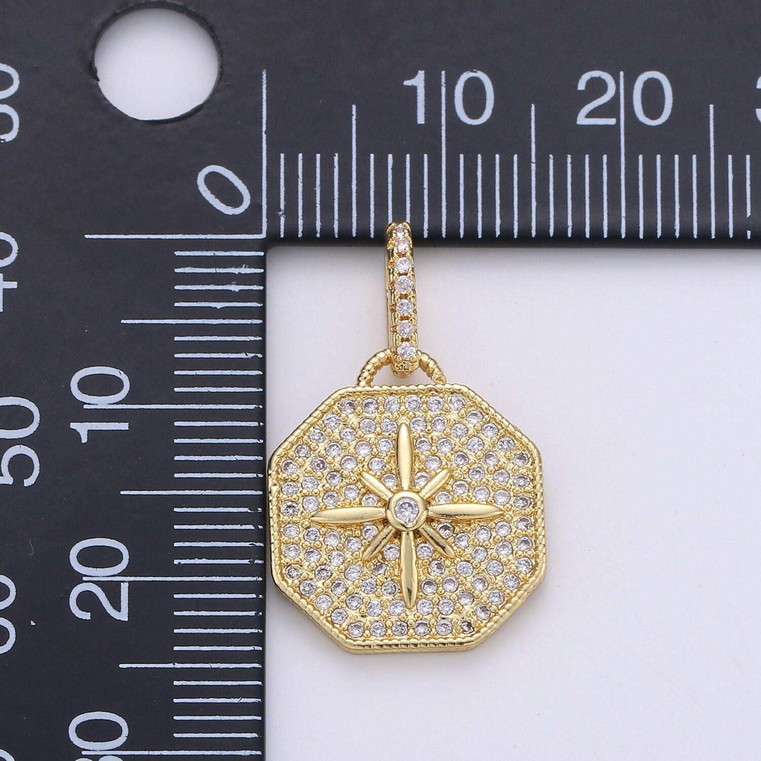 Dainty starburst charms pendants -micro pave cz north star burst charm 24k gold celestial charm, necklace bracelet supply pdgf-1660