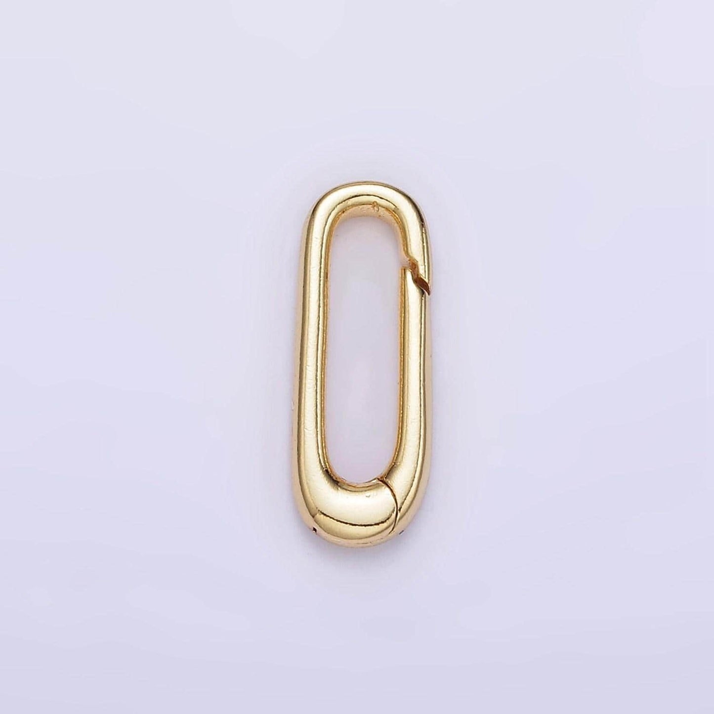 Dainty gold push in oval clasp for charm holder clasp pendants, 18x6.9mm, clasp enhancer necklace component z-809