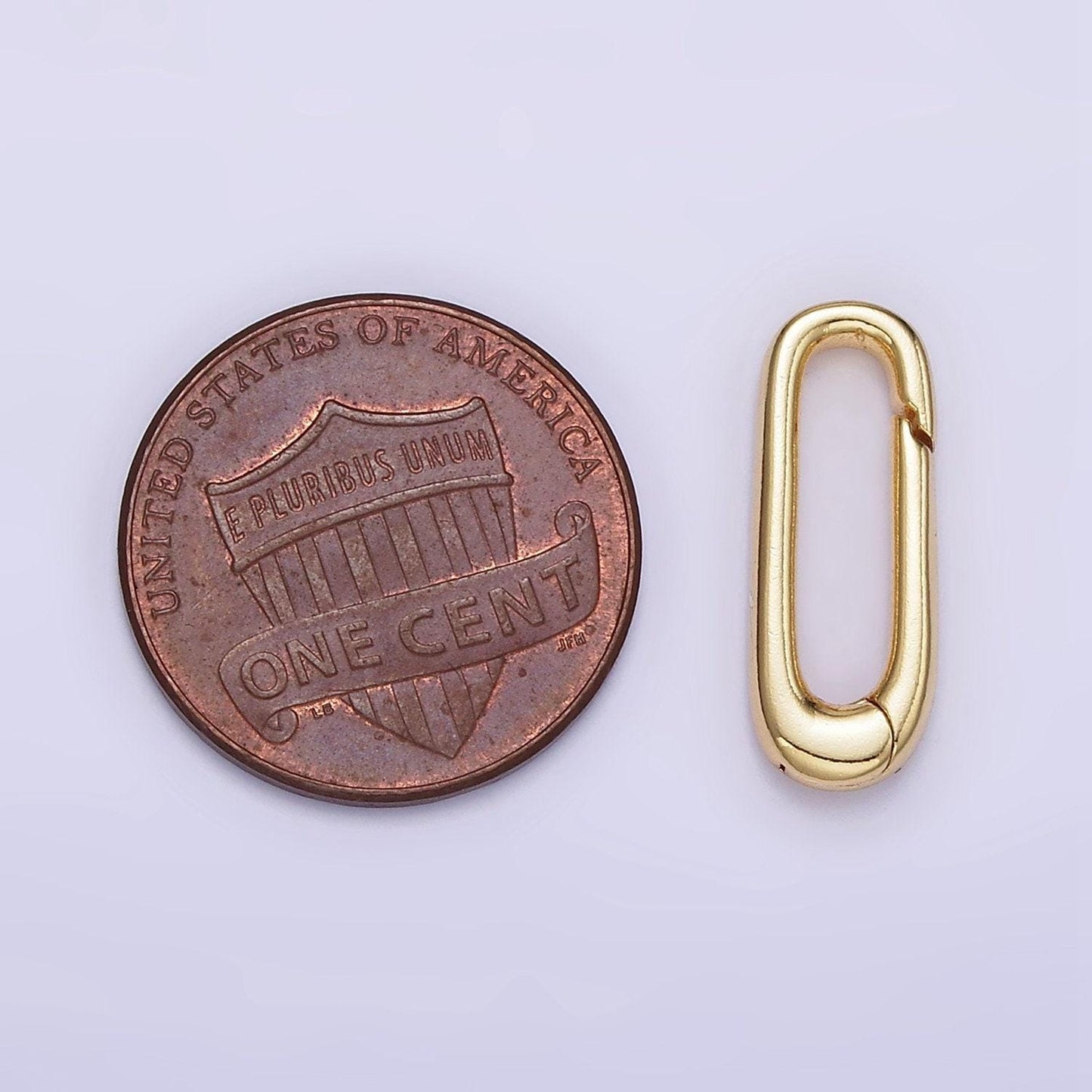 Dainty gold push in oval clasp for charm holder clasp pendants, 18x6.9mm, clasp enhancer necklace component z-809