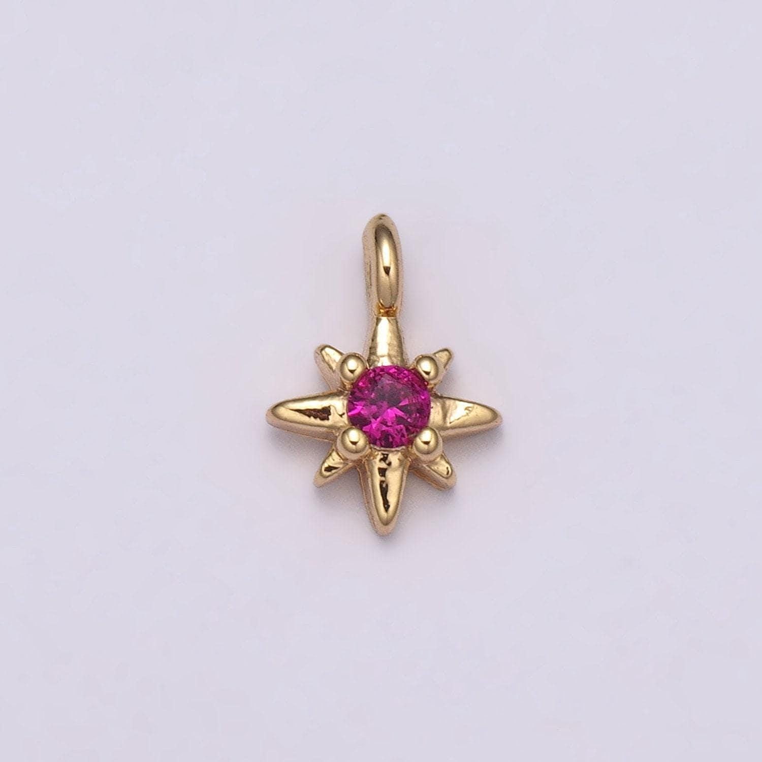 Tiny cz 8 point star cubic zirconia small starburst north star pendant - gold filled cz drop charm pendant, celestial jewelry, pointed star