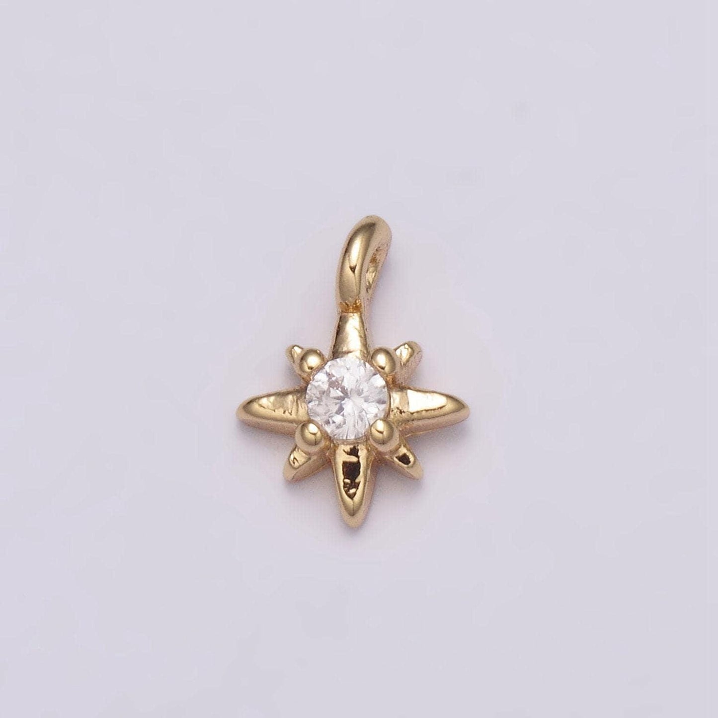 Tiny cz 8 point star cubic zirconia small starburst north star pendant - gold filled cz drop charm pendant, celestial jewelry, pointed star