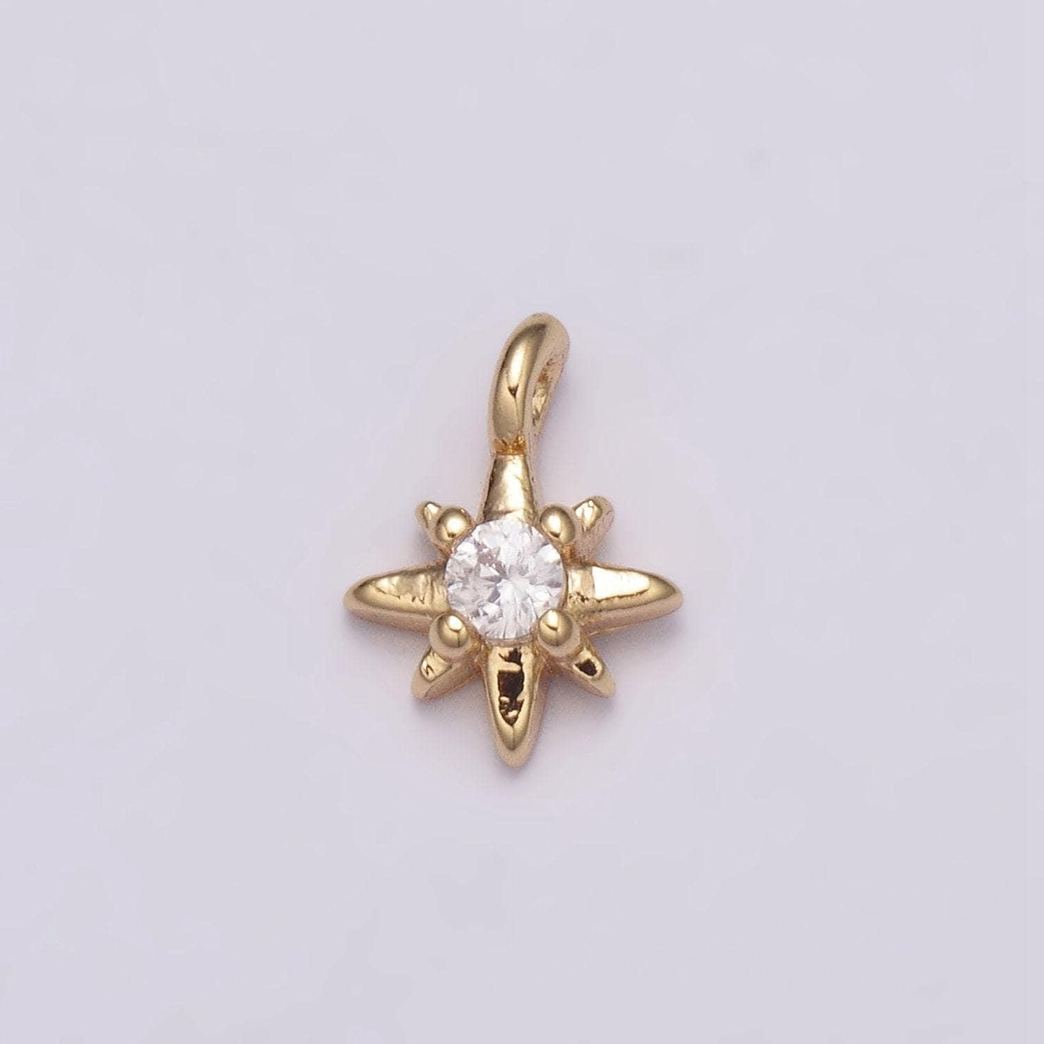 Tiny cz 8 point star cubic zirconia small starburst north star pendant - gold filled cz drop charm pendant, celestial jewelry, pointed star