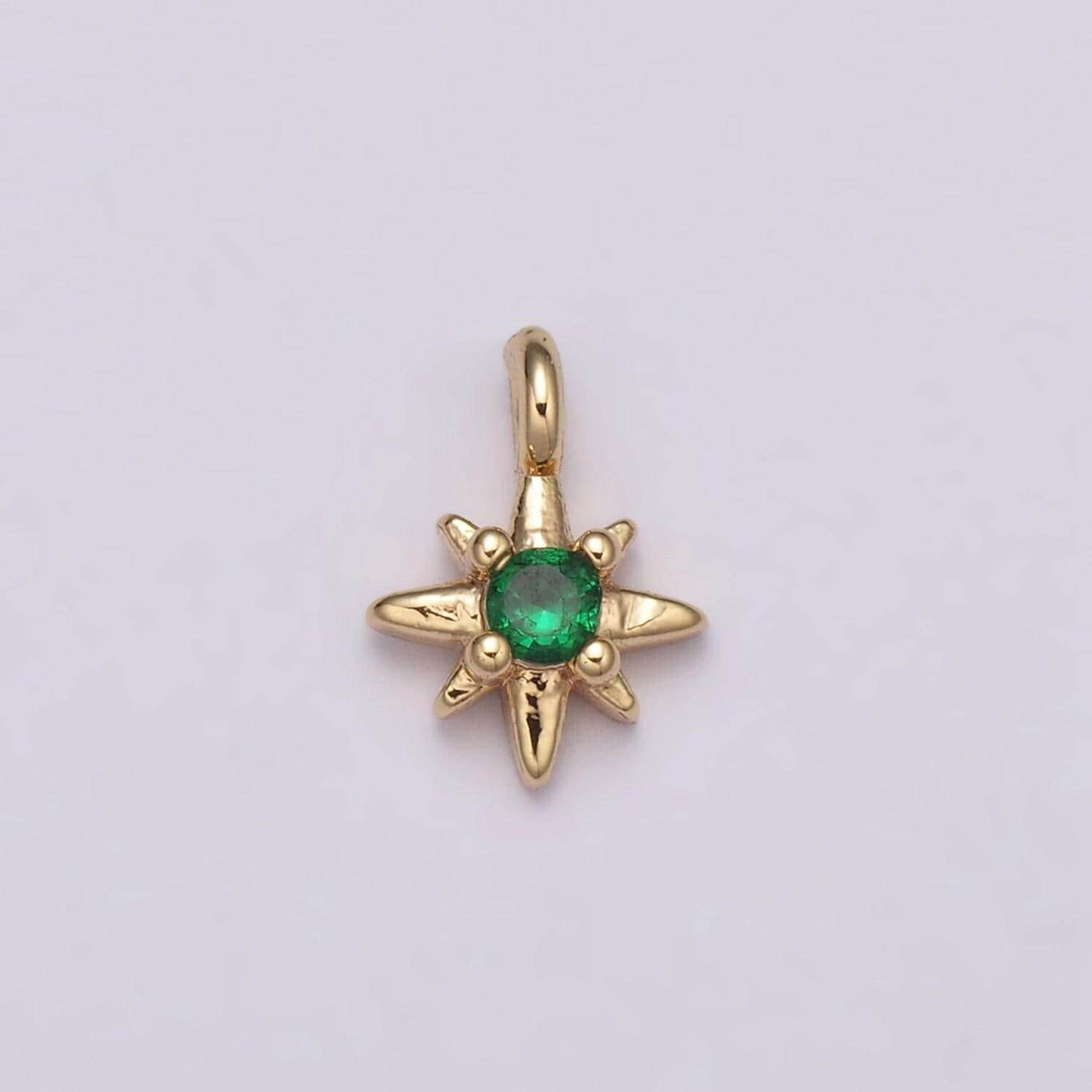 Tiny cz 8 point star cubic zirconia small starburst north star pendant - gold filled cz drop charm pendant, celestial jewelry, pointed star