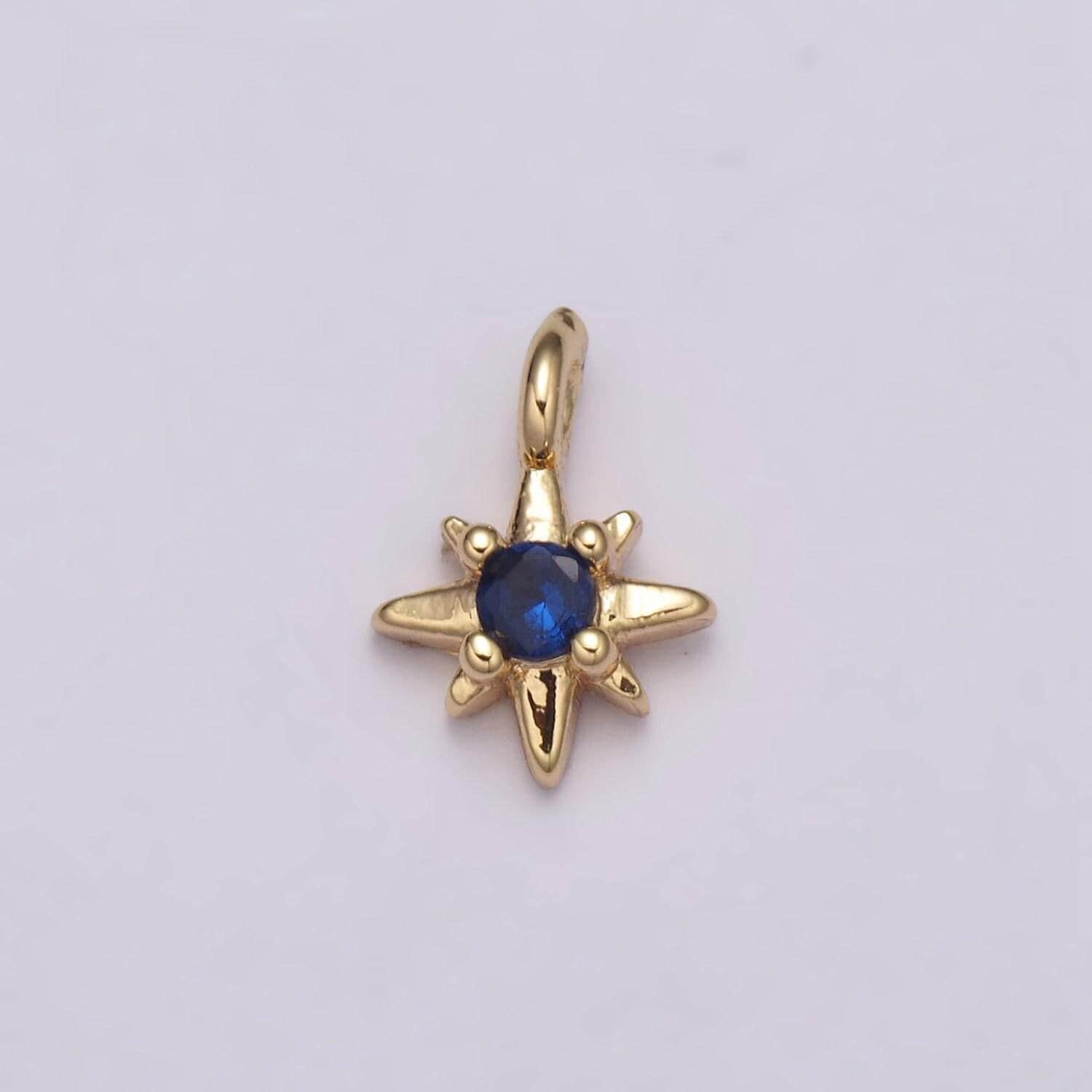 Tiny cz 8 point star cubic zirconia small starburst north star pendant - gold filled cz drop charm pendant, celestial jewelry, pointed star