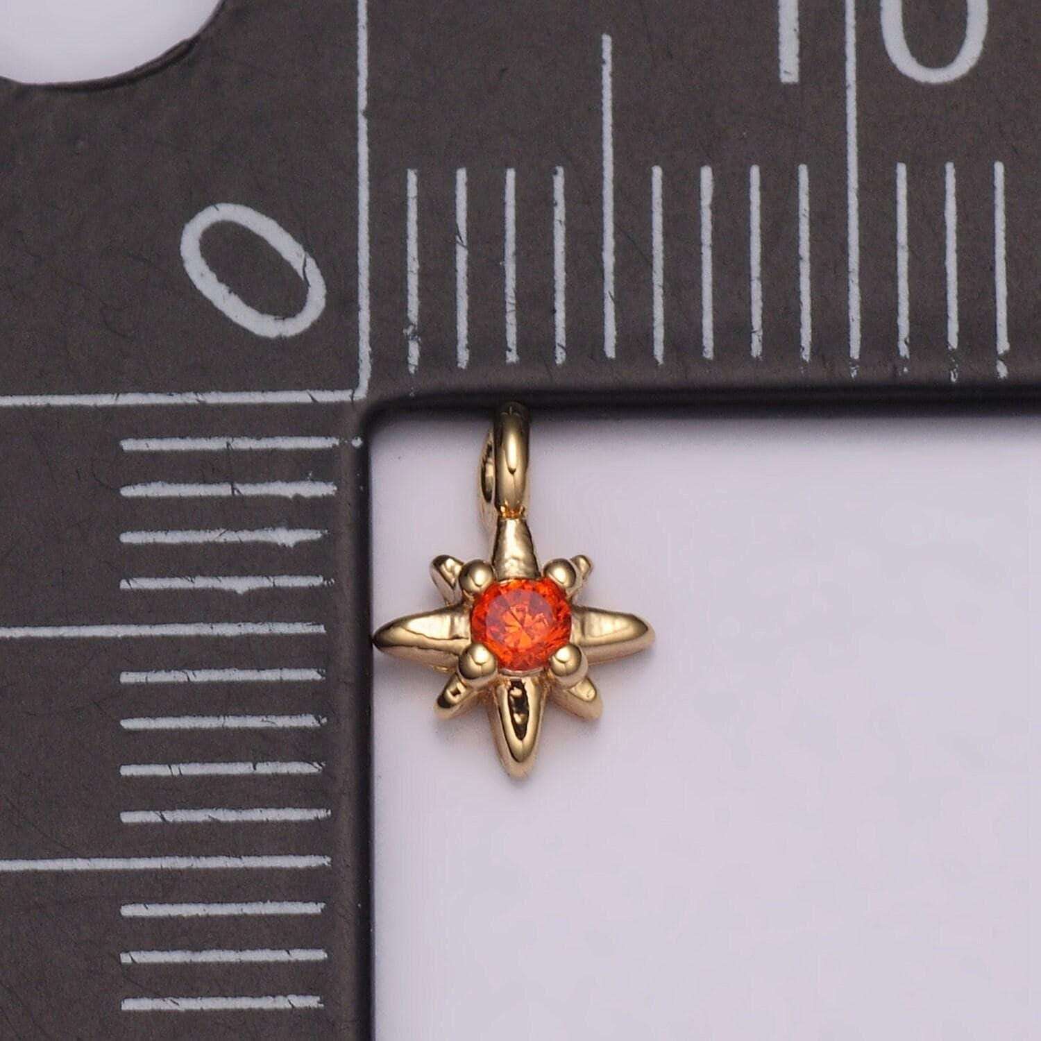Tiny cz 8 point star cubic zirconia small starburst north star pendant - gold filled cz drop charm pendant, celestial jewelry, pointed star