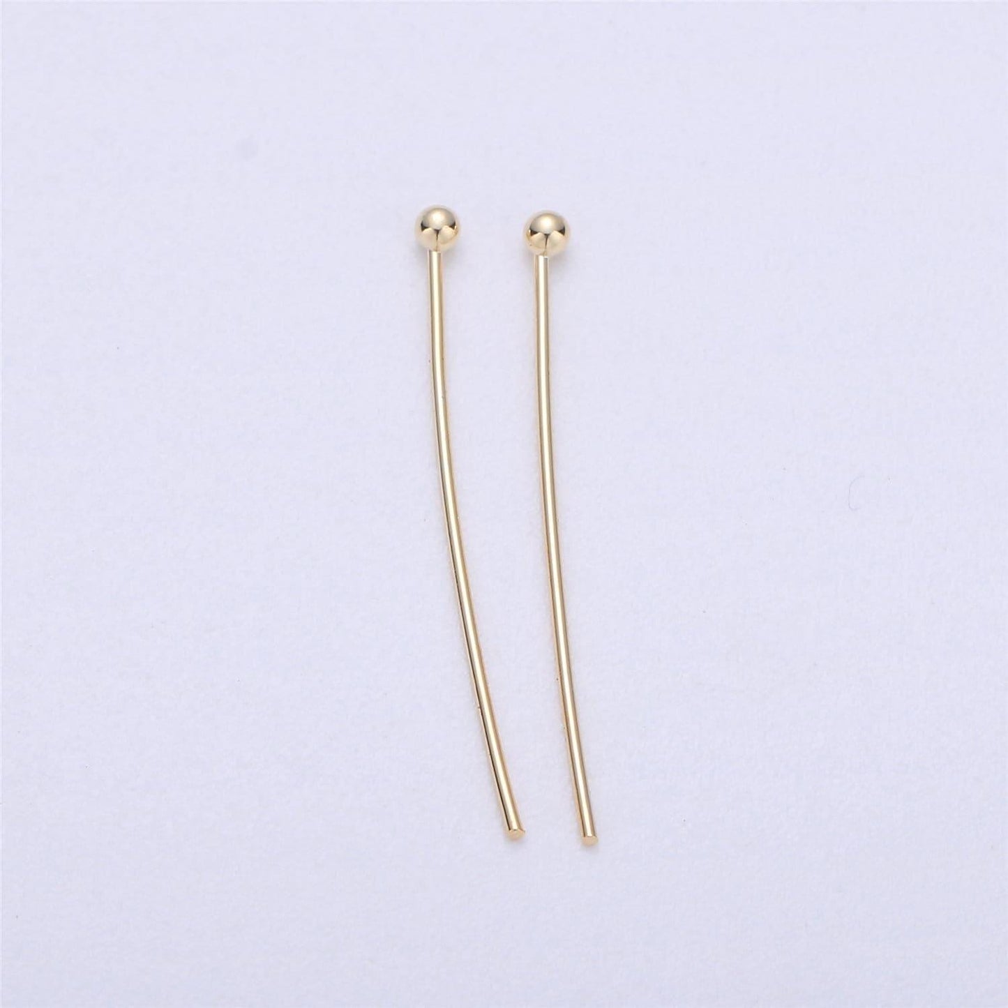 Gold head pins, 0.5mm (24 gauge) by 20 mm, 25 mm, 30 mm, 35 mm, ball point headpins, gold plated brass ball | l-543, l-544, l-545, l-536
