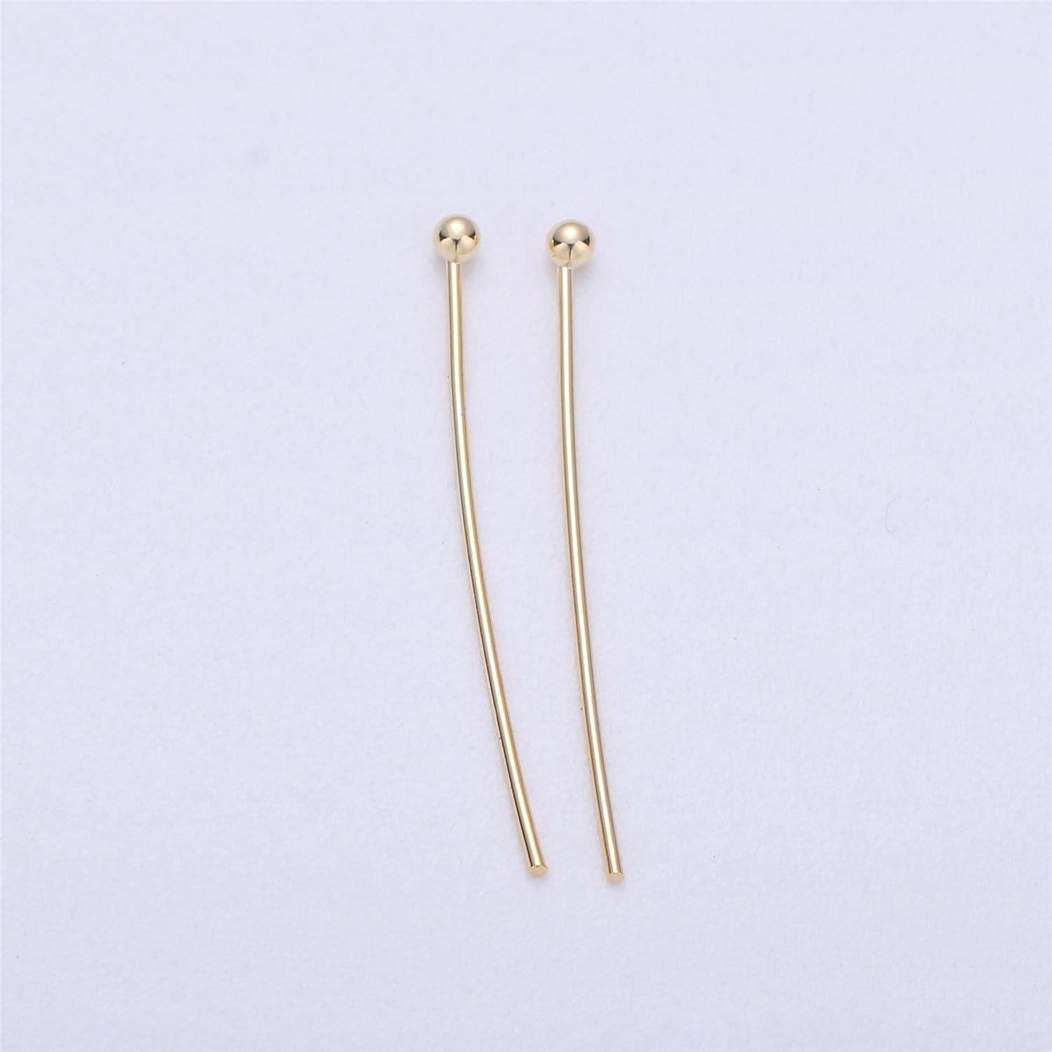 Gold head pins, 0.5mm (24 gauge) by 20 mm, 25 mm, 30 mm, 35 mm, ball point headpins, gold plated brass ball | l-543, l-544, l-545, l-536