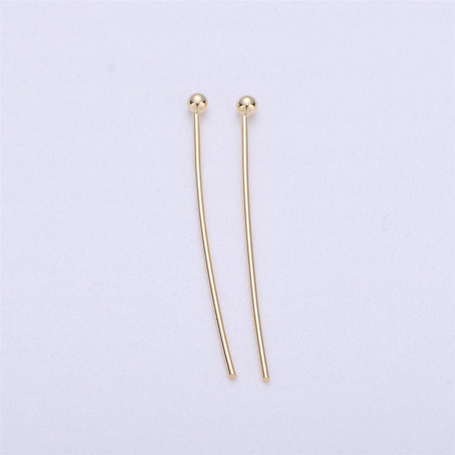 Gold head pins, 0.5mm (24 gauge) by 20 mm, 25 mm, 30 mm, 35 mm, ball point headpins, gold plated brass ball | l-543, l-544, l-545, l-536