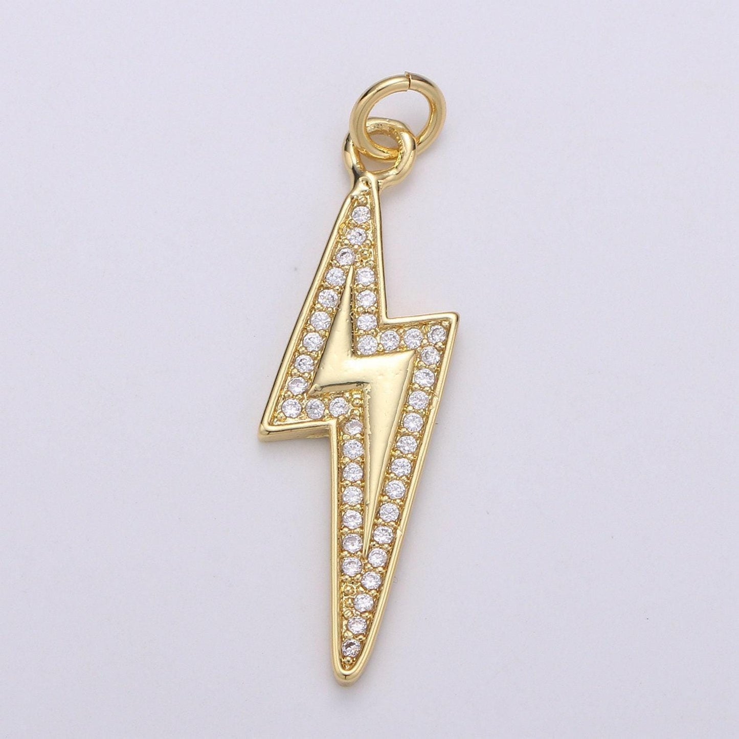 Lighting 24k gold micro pave charm lightning bolt pendant, silver bolt, wizard charm, thunder pendant chgf-001865