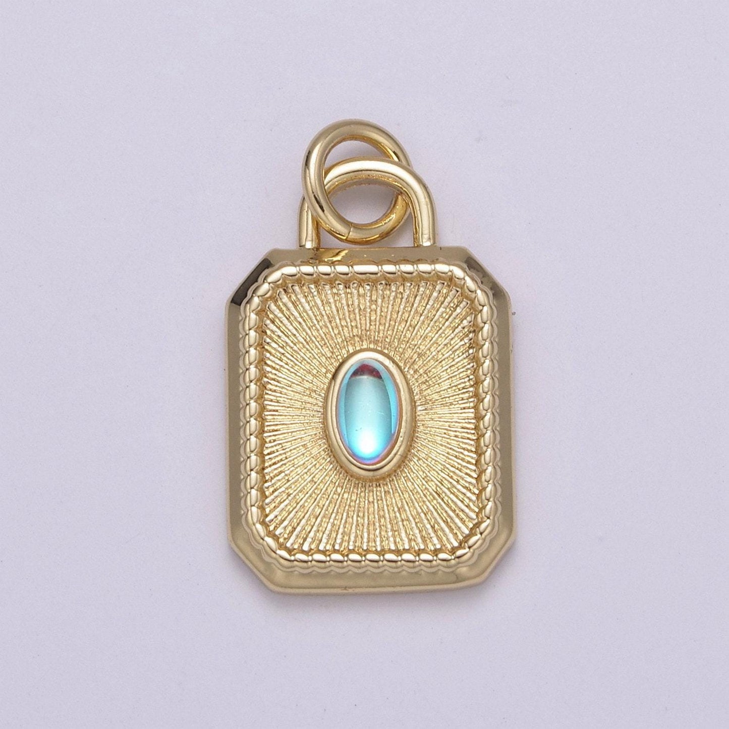 Radiant blue solitaire oval moonstone charm hexagon tag bracelet pendant, gold silvercharm for necklace supply diy jewelry n-209, n-210
