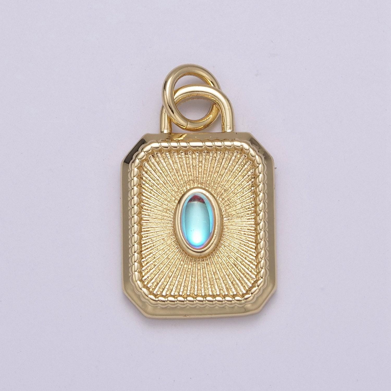 Radiant blue solitaire oval moonstone charm hexagon tag bracelet pendant, gold silvercharm for necklace supply diy jewelry n-209, n-210