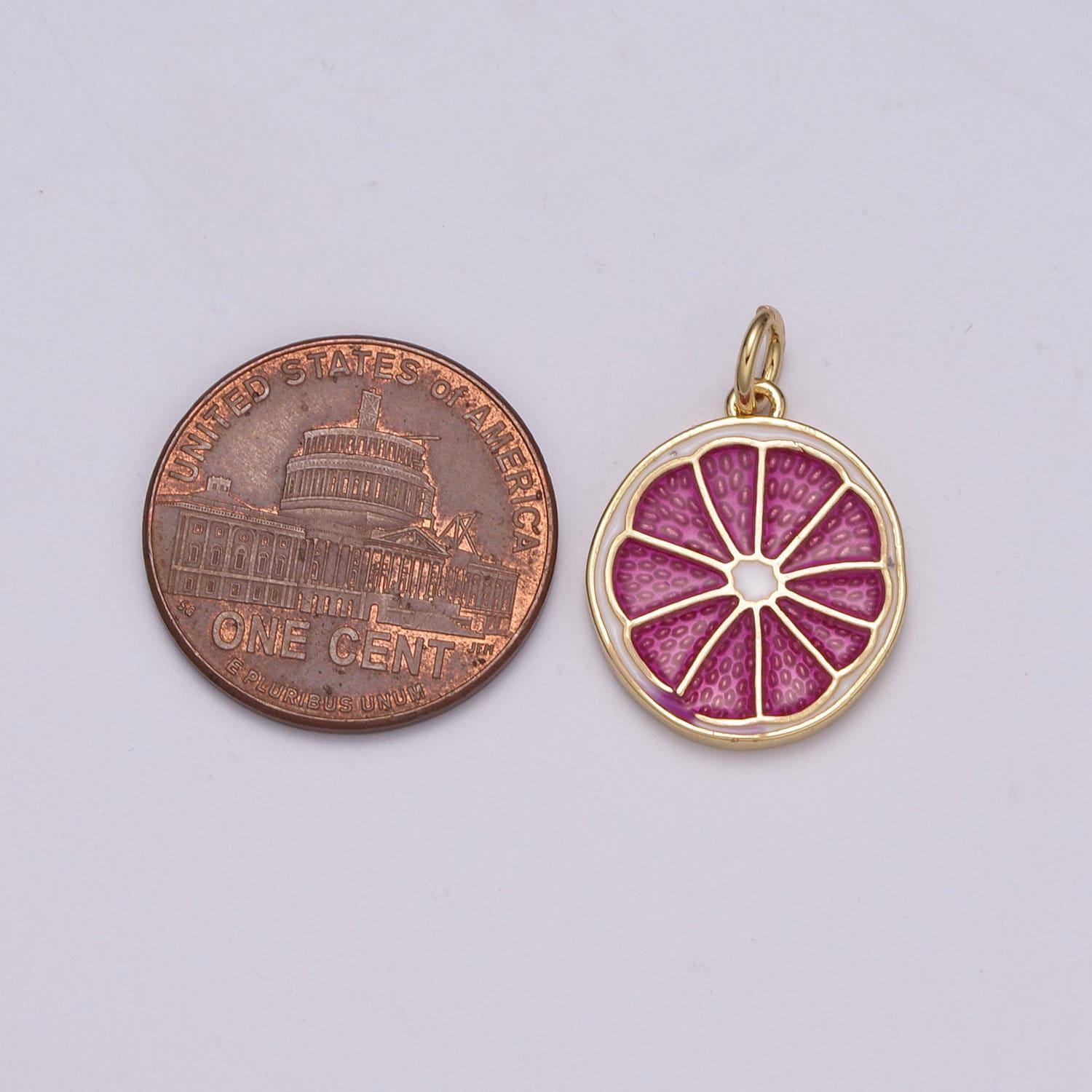 Enamel sliced orange fruit charm lemon sliced charm gold pendant for necklace earring supply component in 24k gold filled, m-818 - m-820