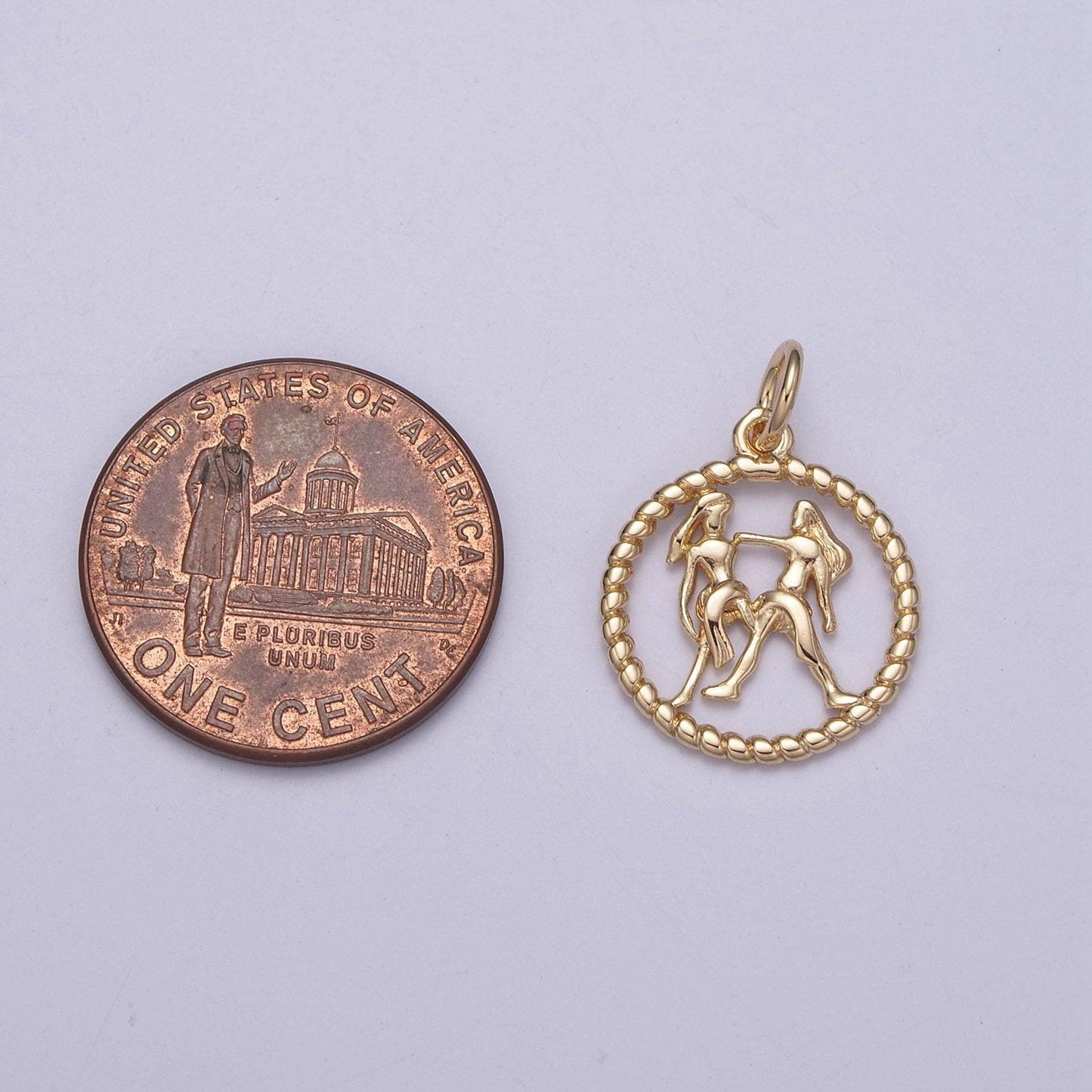 Dainty zodiac charm horoscope with decorated rope edge medallion charm astrology sign for necklace