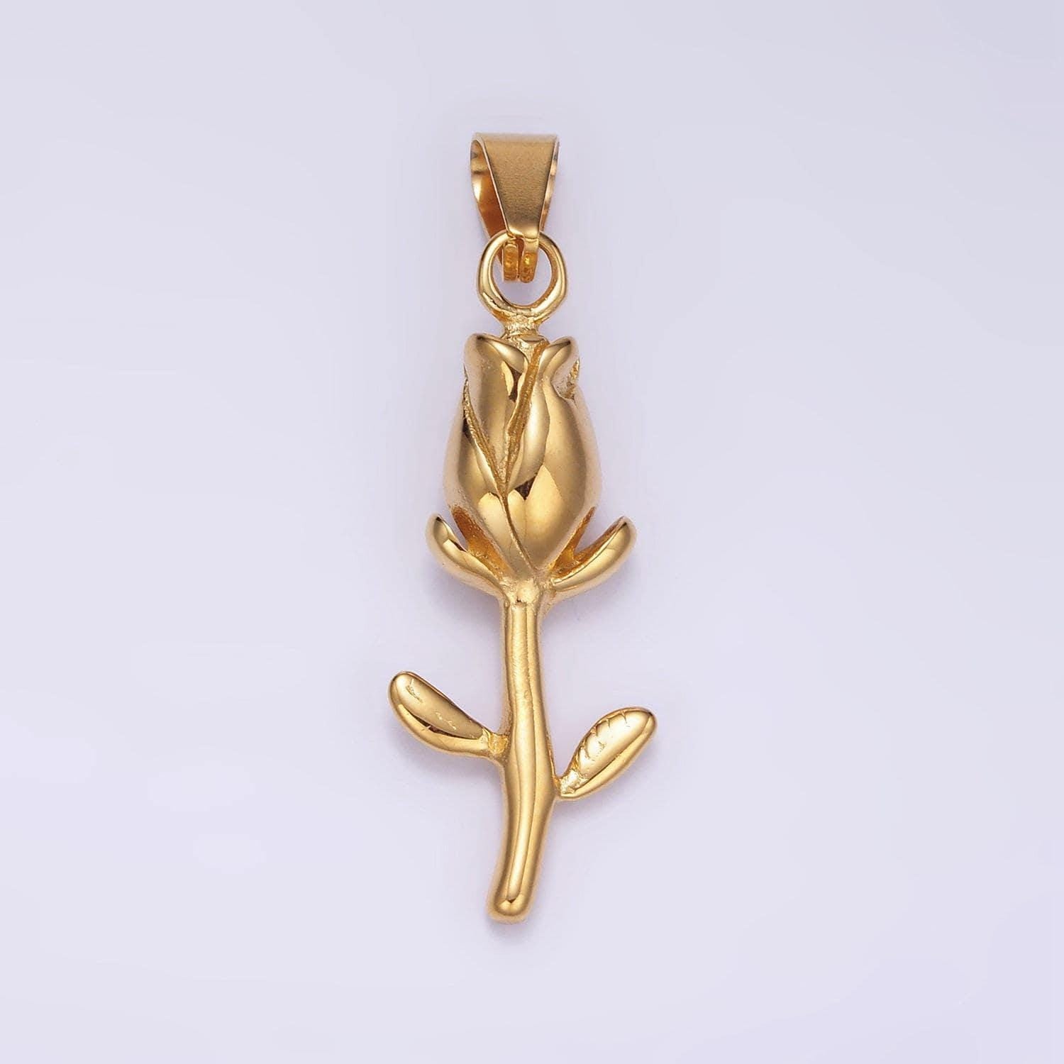 Stainless steel tulip flower pendant dainty gold tulip stems buds charm for minimalist jewelry charm necklace p1427