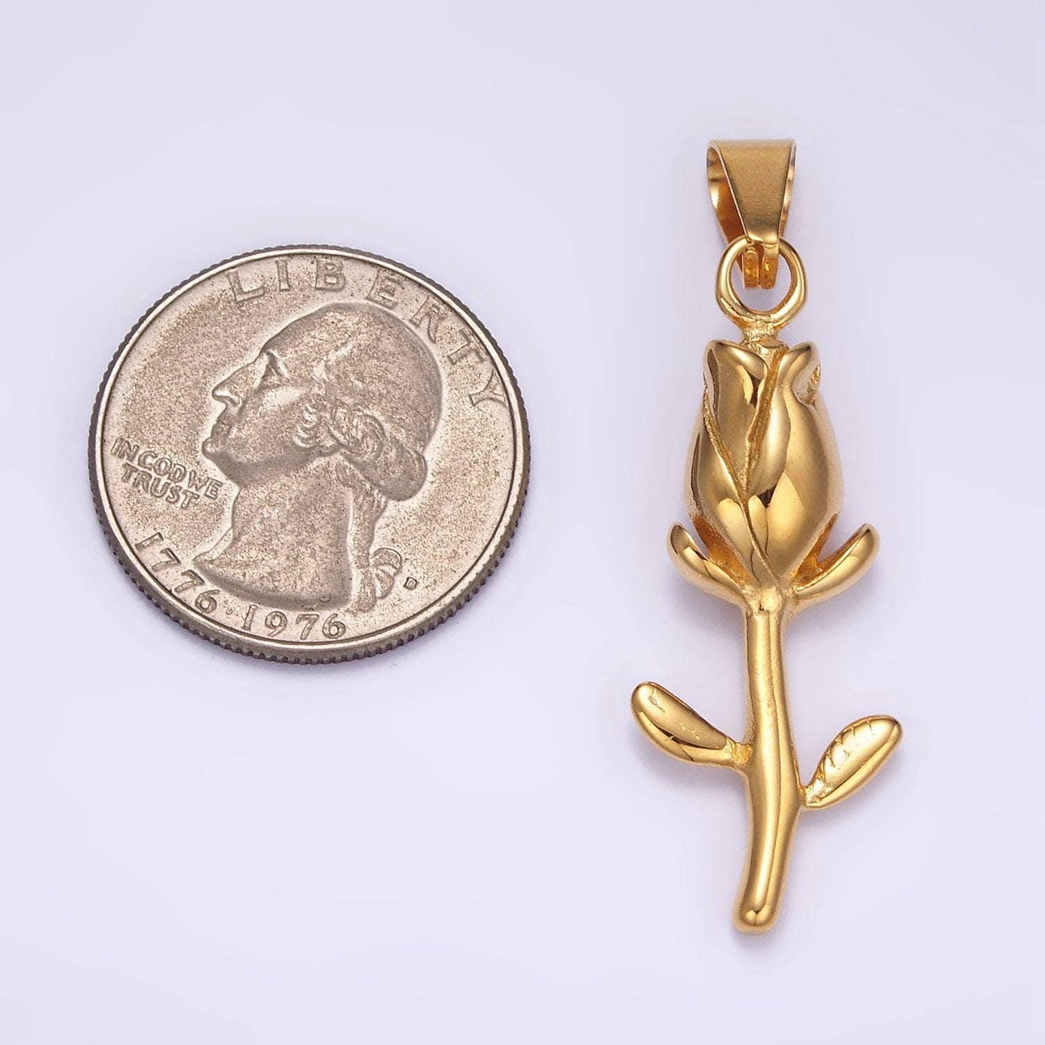 Stainless steel tulip flower pendant dainty gold tulip stems buds charm for minimalist jewelry charm necklace p1427