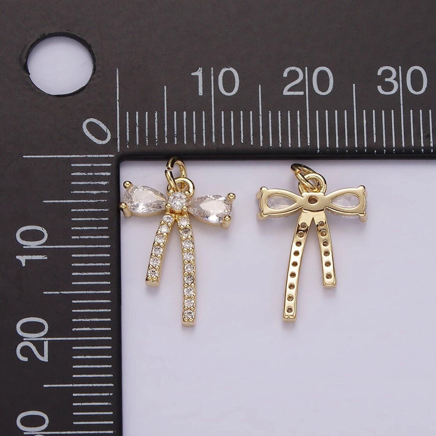 14k gold filled clear cz micro paved ribbon bow add-on charm | ag510