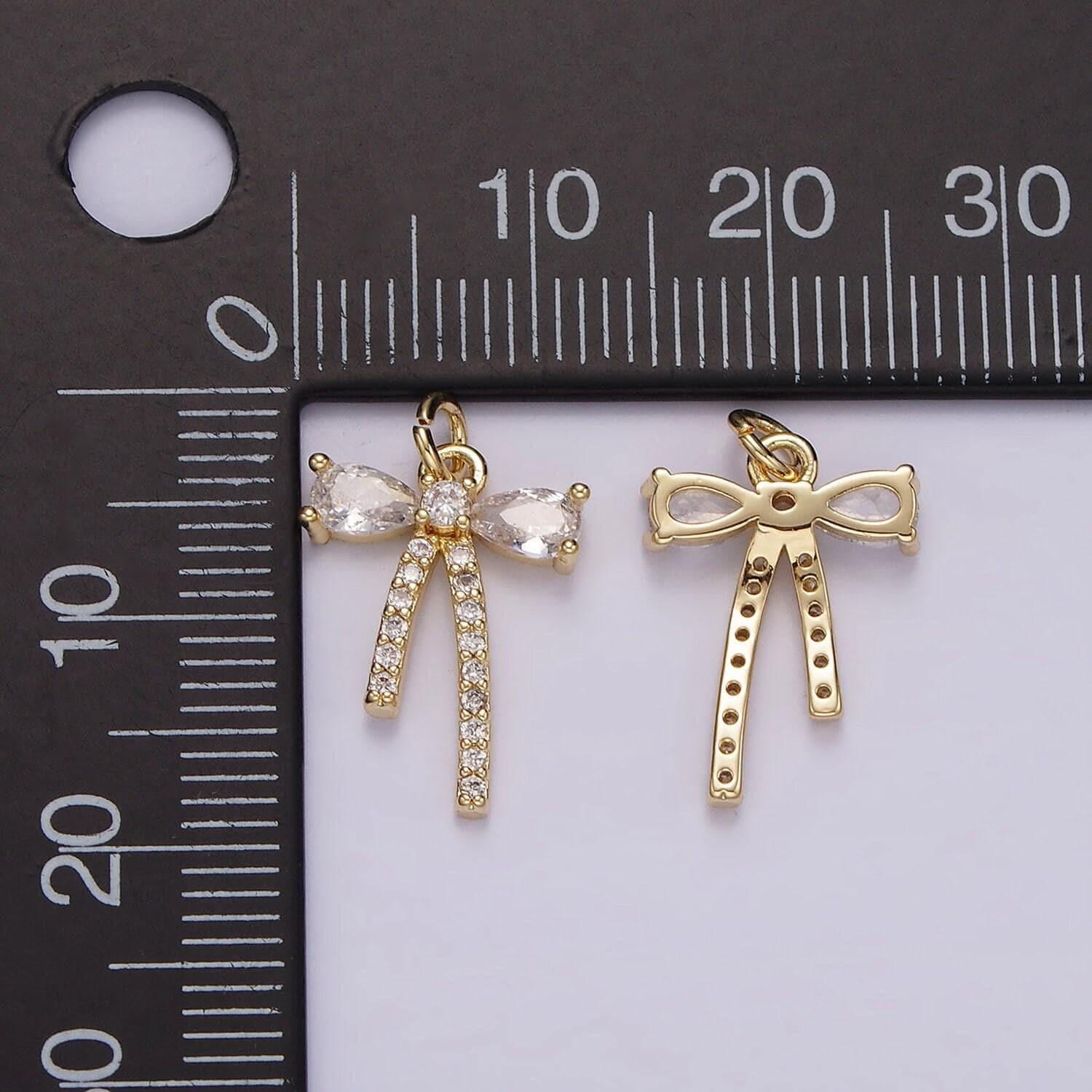 14k gold filled clear cz micro paved ribbon bow add-on charm | ag510
