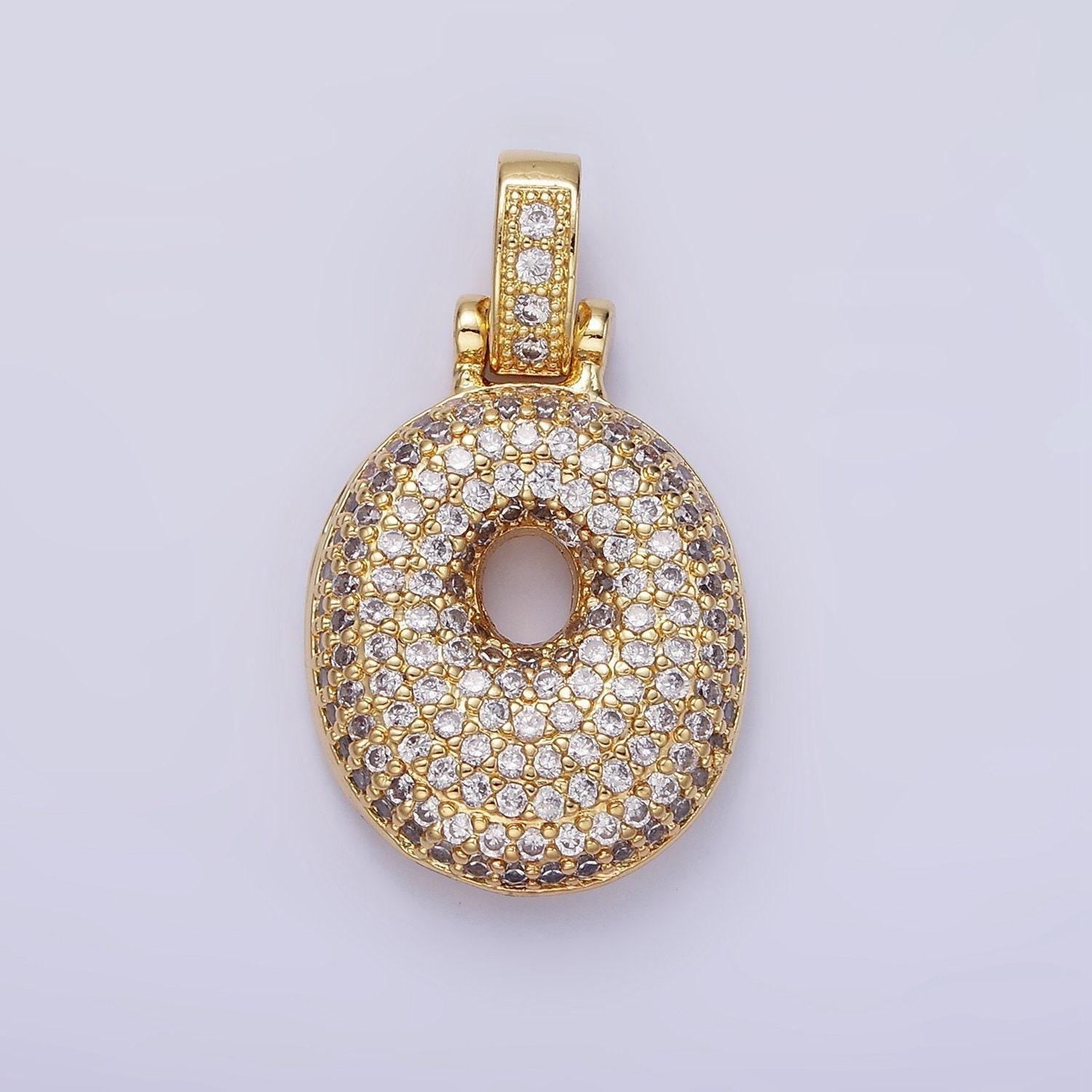 Chunky balloon number necklace charm bubble pave number pendant 3d gold digit charm personalize lucky number bubble necklace supply aa1321
