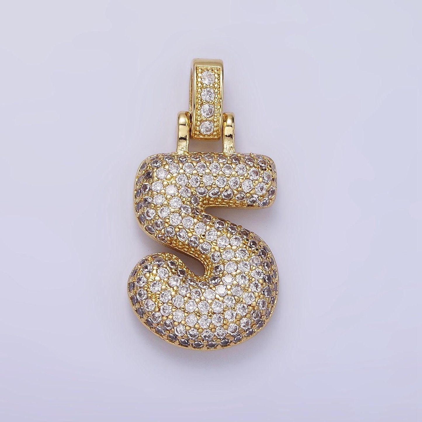 Chunky balloon number necklace charm bubble pave number pendant 3d gold digit charm personalize lucky number bubble necklace supply aa1321