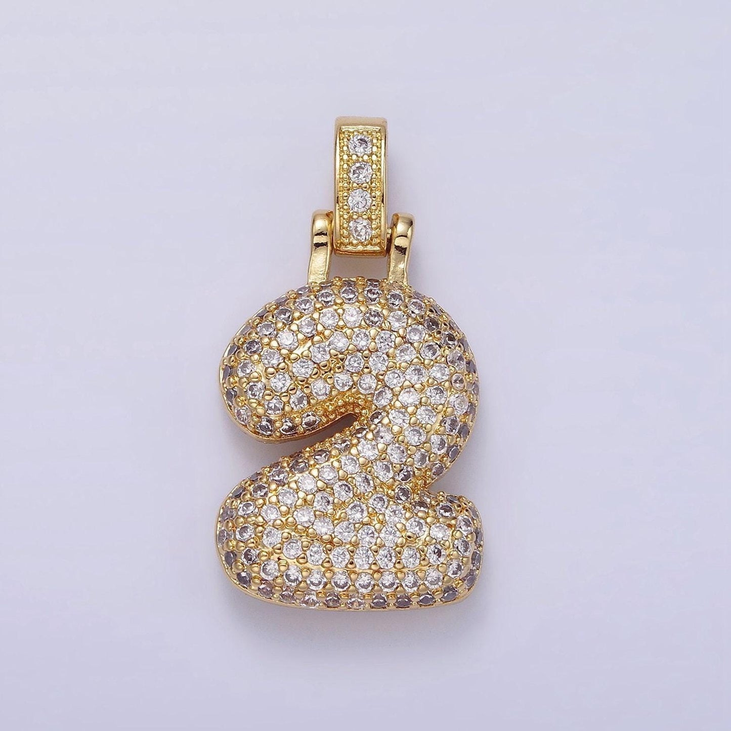 Chunky balloon number necklace charm bubble pave number pendant 3d gold digit charm personalize lucky number bubble necklace supply aa1321