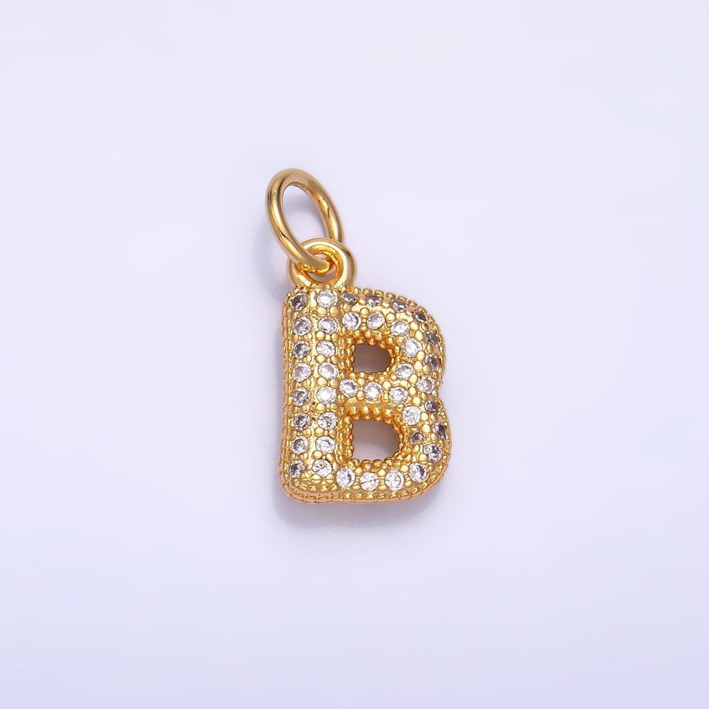 Dainty pave balloon letter necklace pendant cubic zirconia fully ice bubble initial pendant 3d gold letter necklace charm jewelry a015