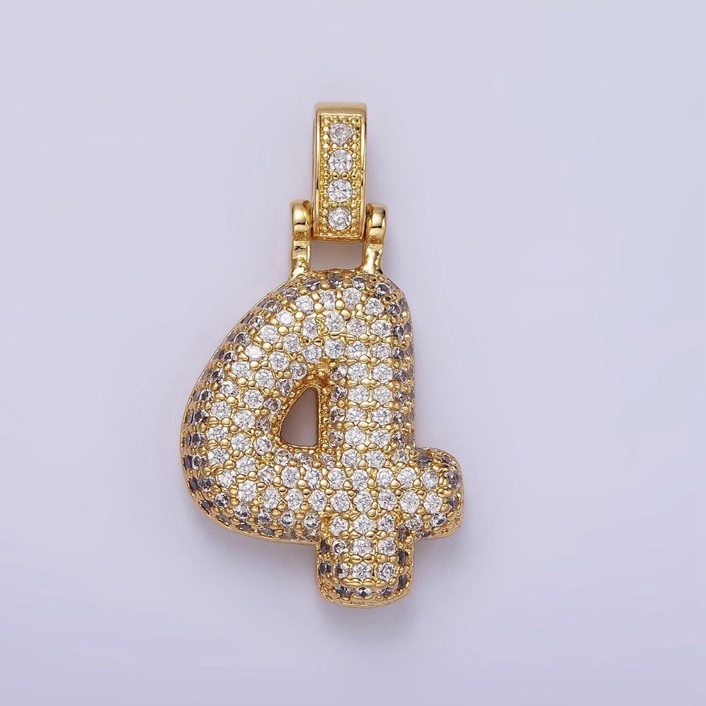 Chunky balloon number necklace charm bubble pave number pendant 3d gold digit charm personalize lucky number bubble necklace supply aa1321