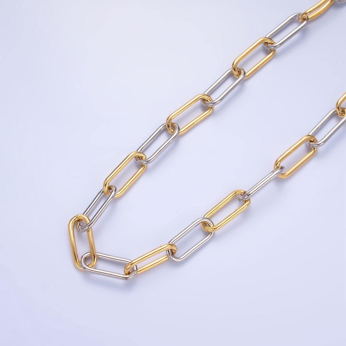 18k gold filled elongated paper clip chain by yard mix metal link chain silver chain for jewelry making unsoldered link chain | roll-1530