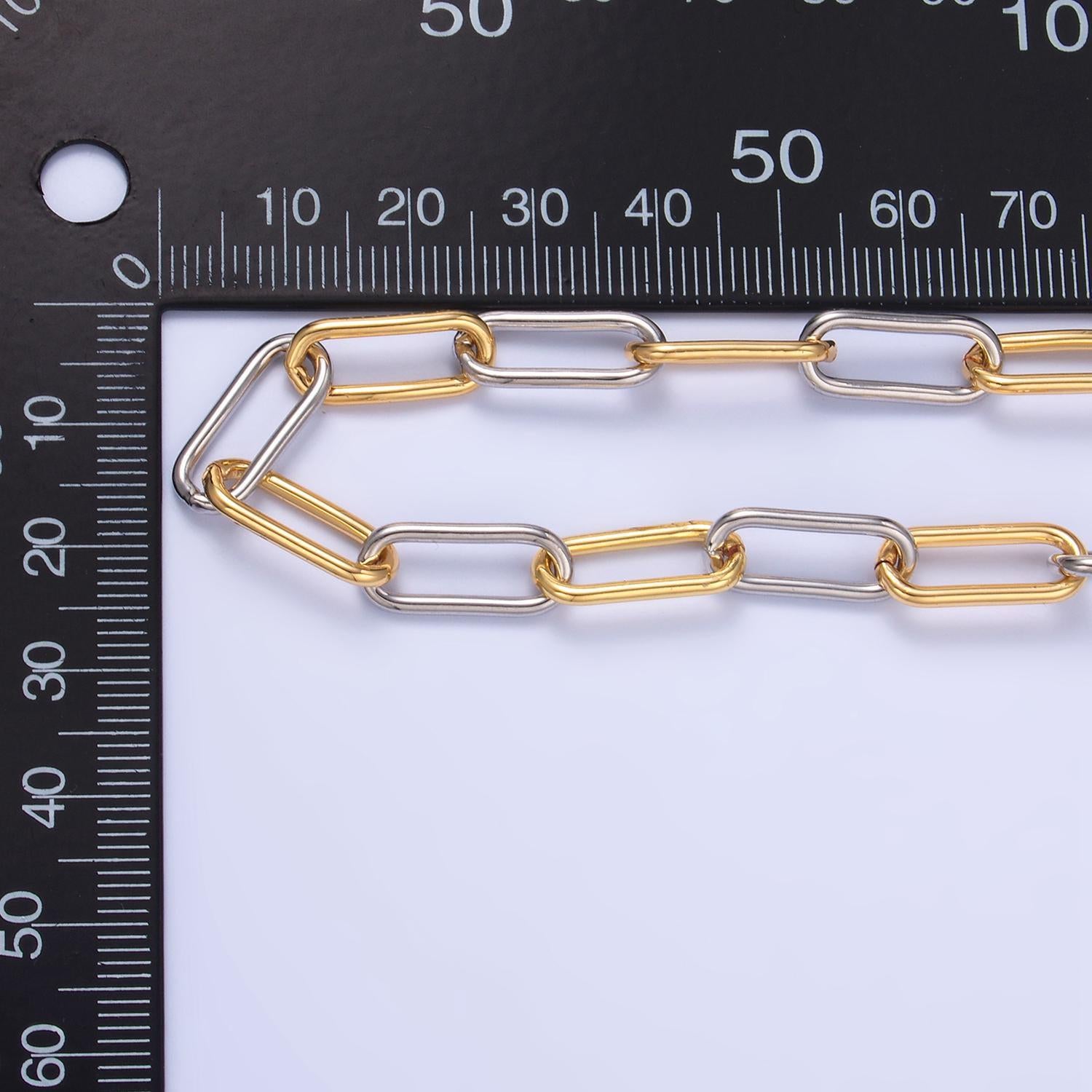 18k gold filled elongated paper clip chain by yard mix metal link chain silver chain for jewelry making unsoldered link chain | roll-1530