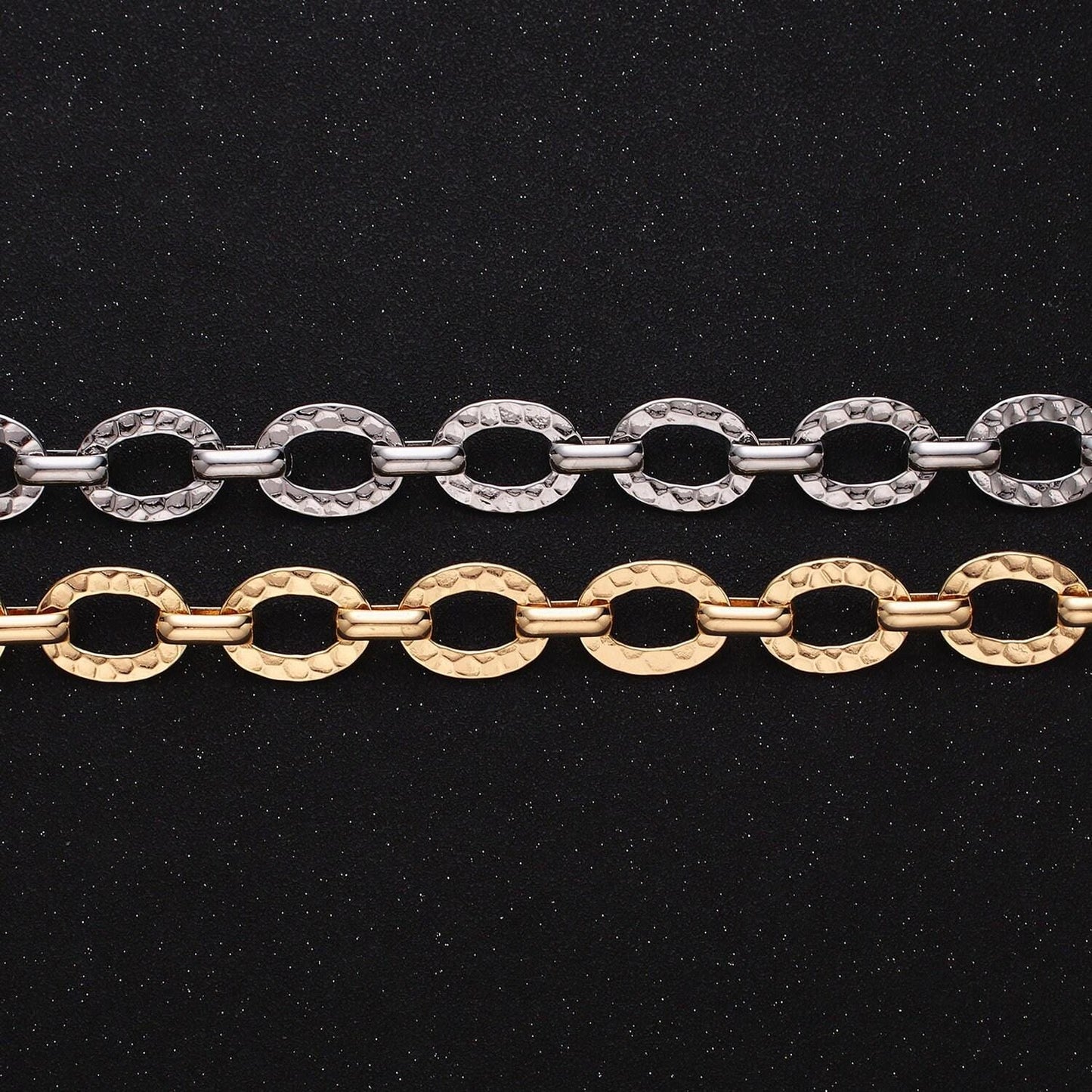 Chunky 16k gold filled hammered oval cable chain chain, silver unique chain by yard for jewelry making supply | roll-1257 1258