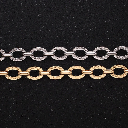 Chunky 16k gold filled hammered oval cable chain chain, silver unique chain by yard for jewelry making supply | roll-1257 1258