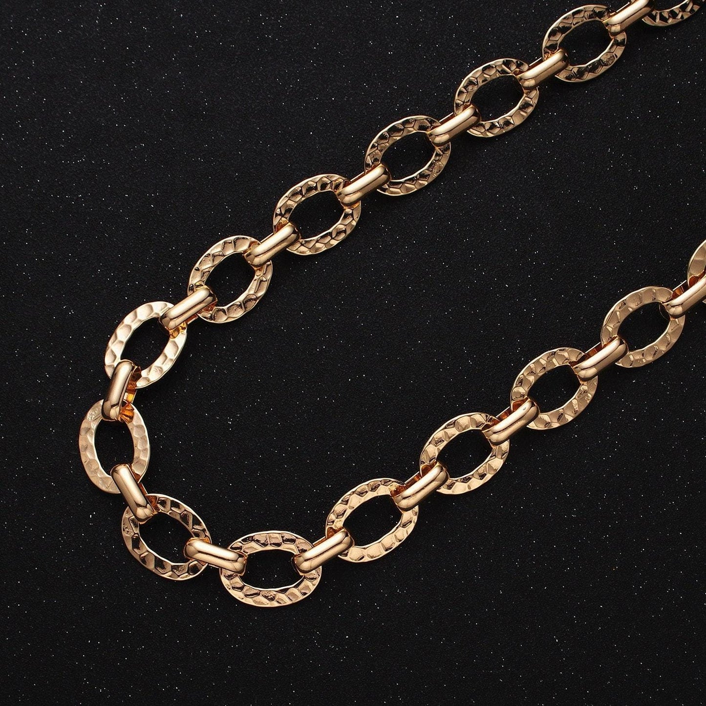Chunky 16k gold filled hammered oval cable chain chain, silver unique chain by yard for jewelry making supply | roll-1257 1258