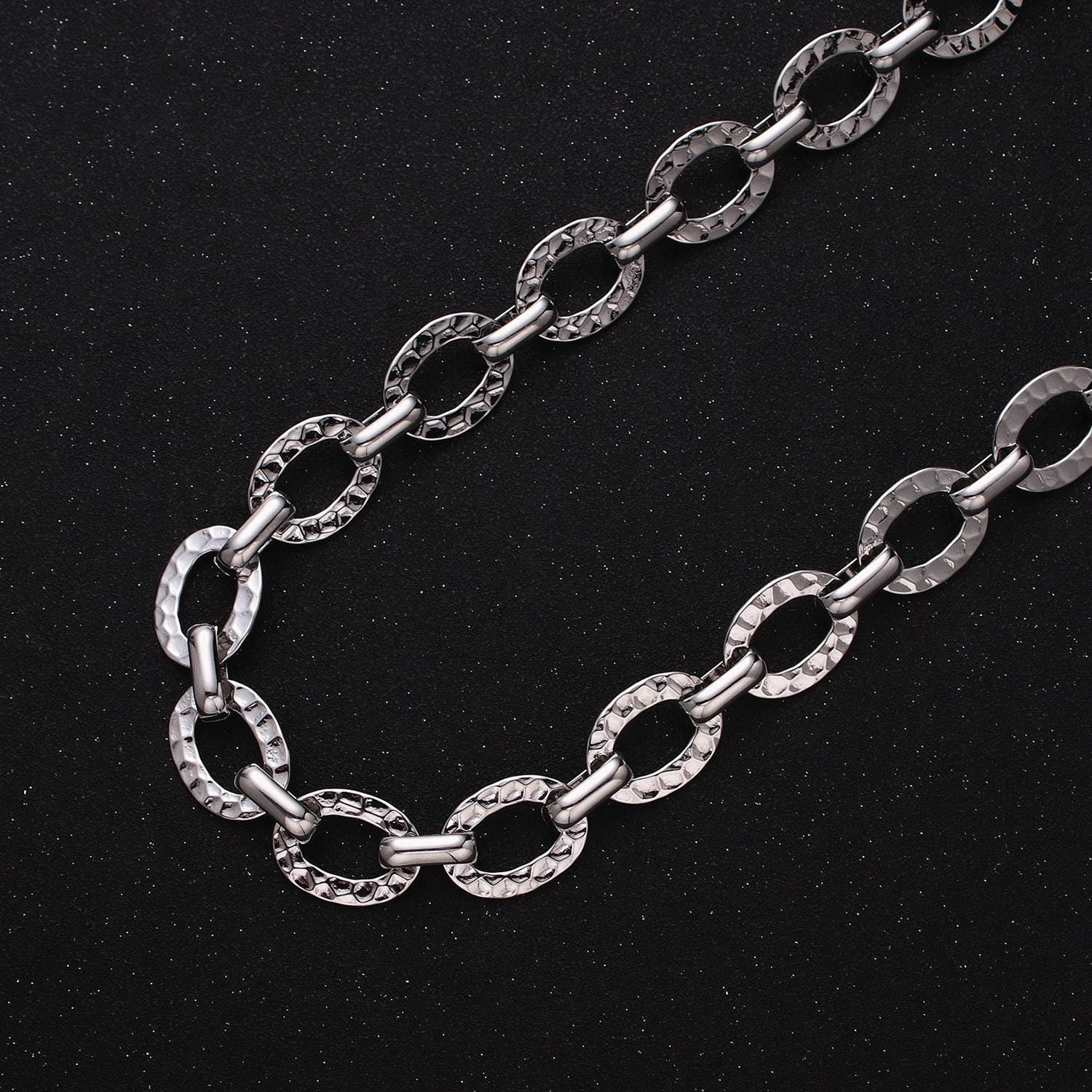 Chunky 16k gold filled hammered oval cable chain chain, silver unique chain by yard for jewelry making supply | roll-1257 1258