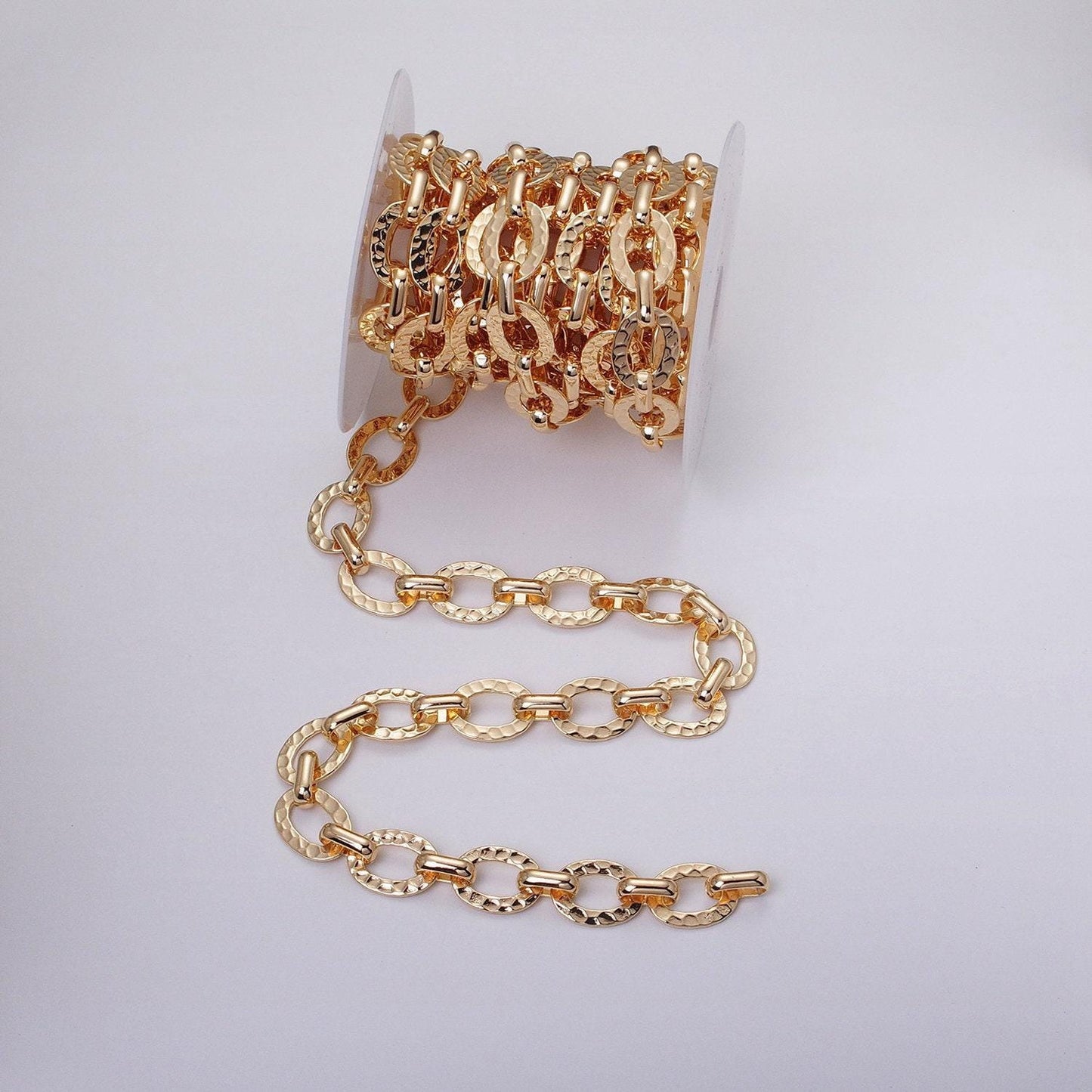 Chunky 16k gold filled hammered oval cable chain chain, silver unique chain by yard for jewelry making supply | roll-1257 1258