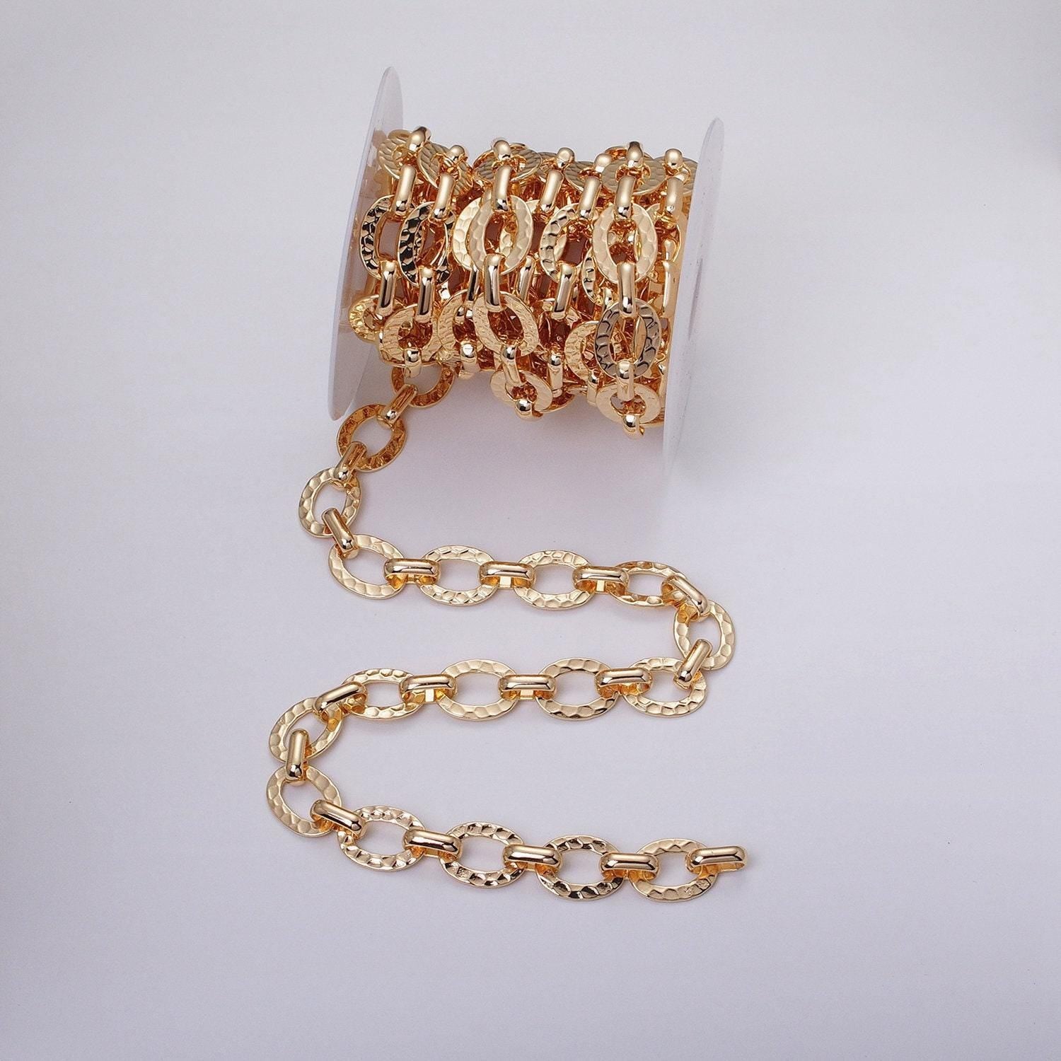 Chunky 16k gold filled hammered oval cable chain chain, silver unique chain by yard for jewelry making supply | roll-1257 1258