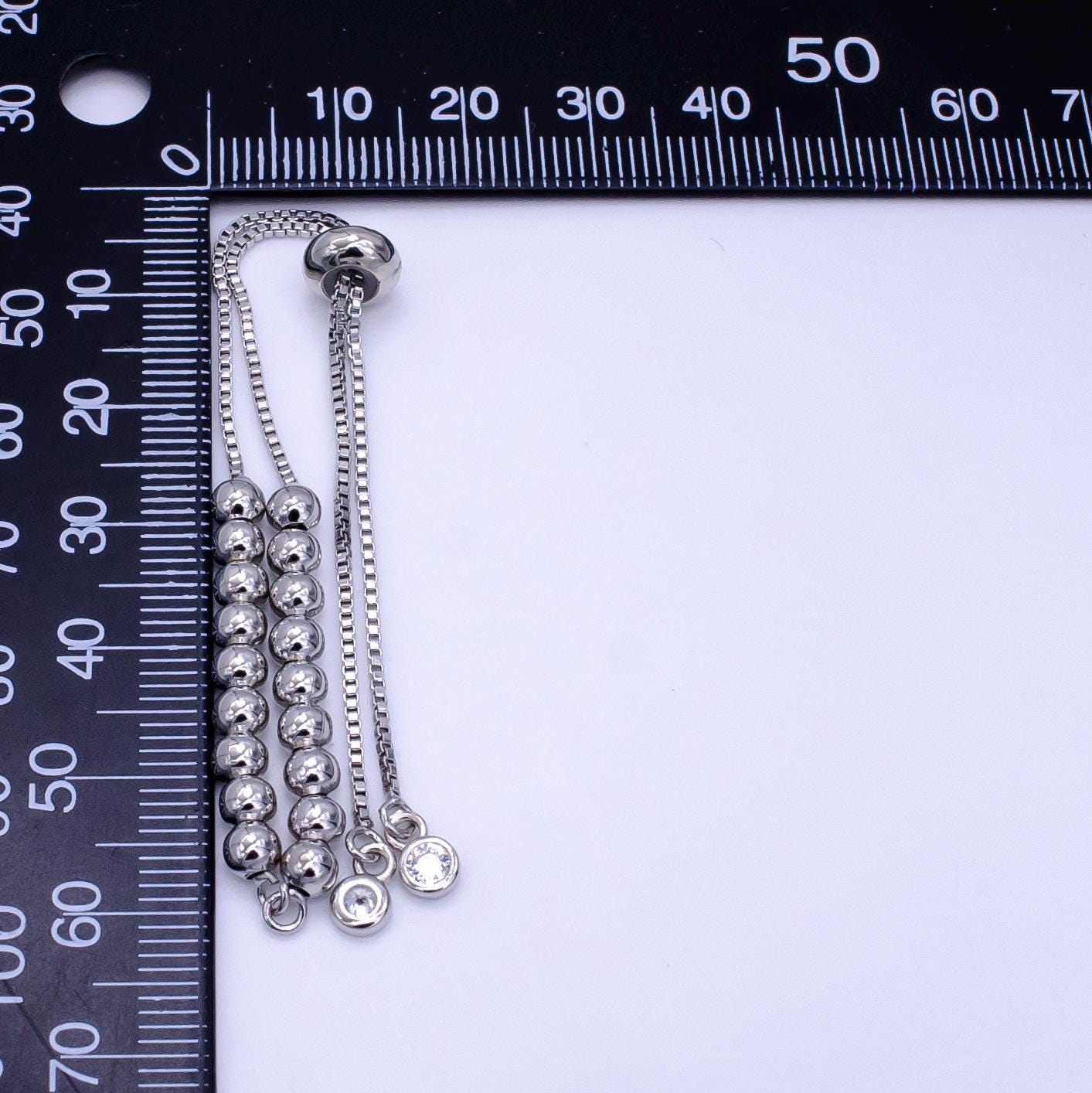 Silver Adjustable bracelet half semi finished with rubber stopper bolo beaded charm bracelet box chain For Jewelry Making Supply Z788