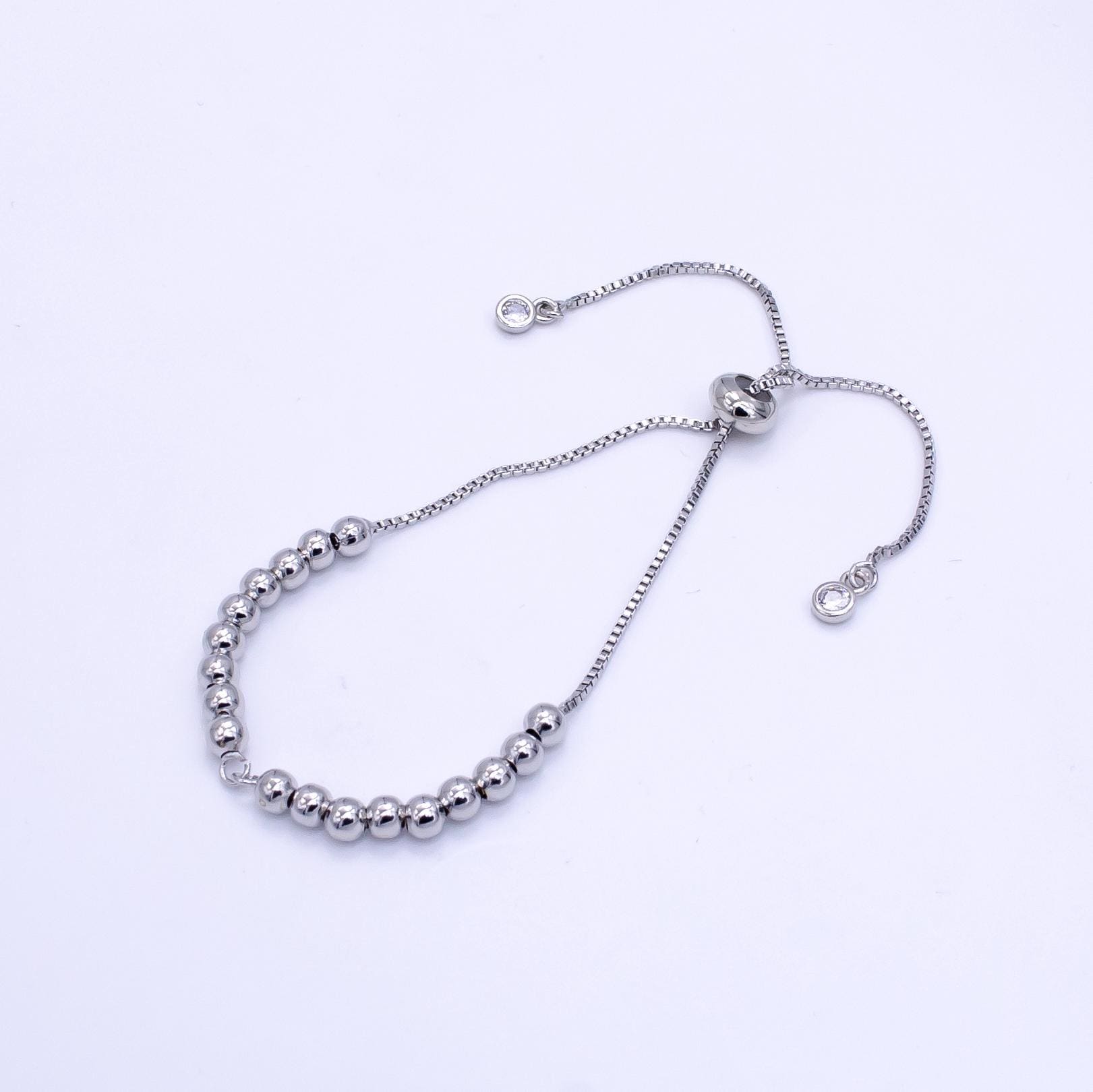 Silver Adjustable bracelet half semi finished with rubber stopper bolo beaded charm bracelet box chain For Jewelry Making Supply Z788